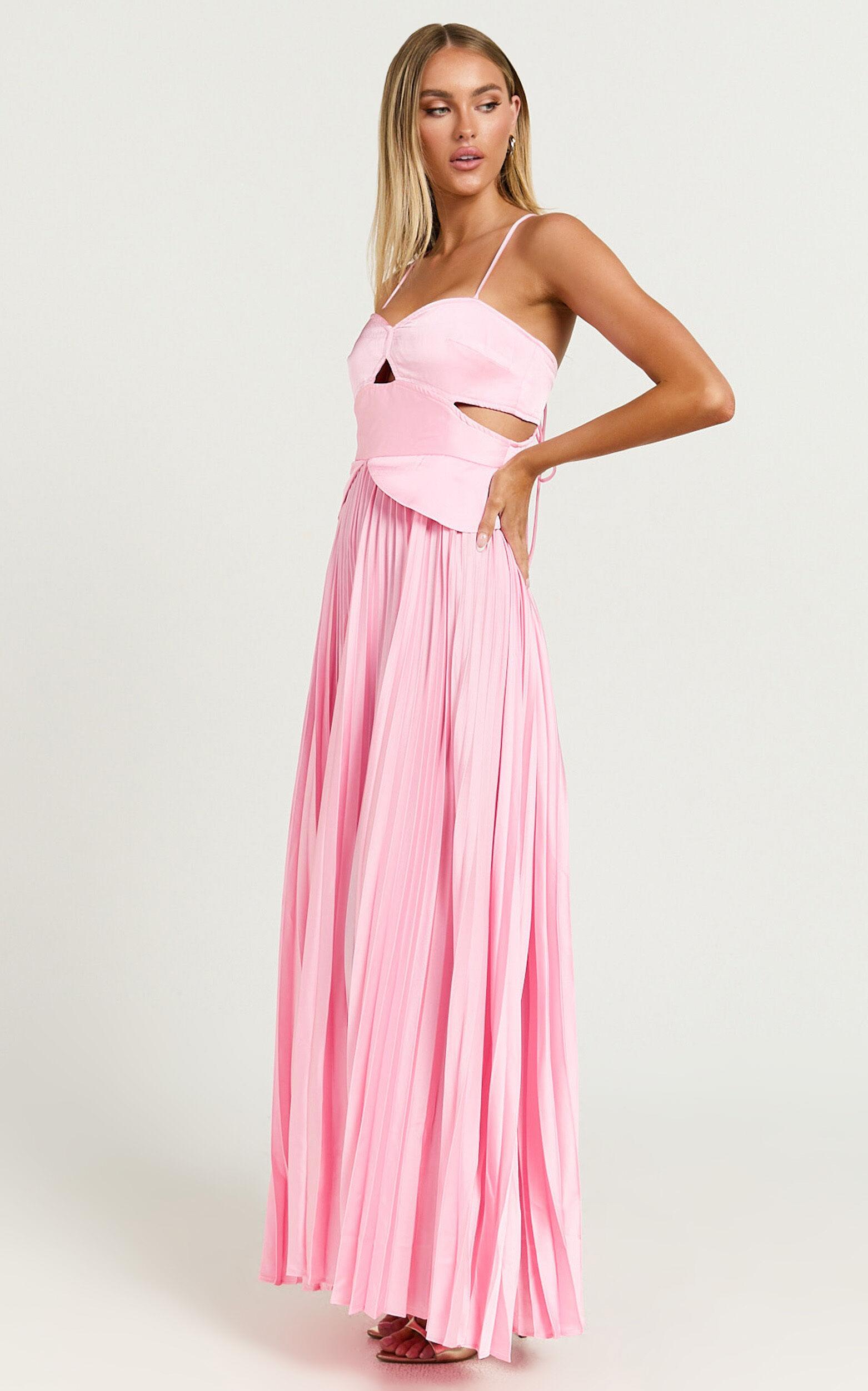 Shay Maxi Dress - Sweetheart Cut Out Pleated Dress in Pink Product Image
