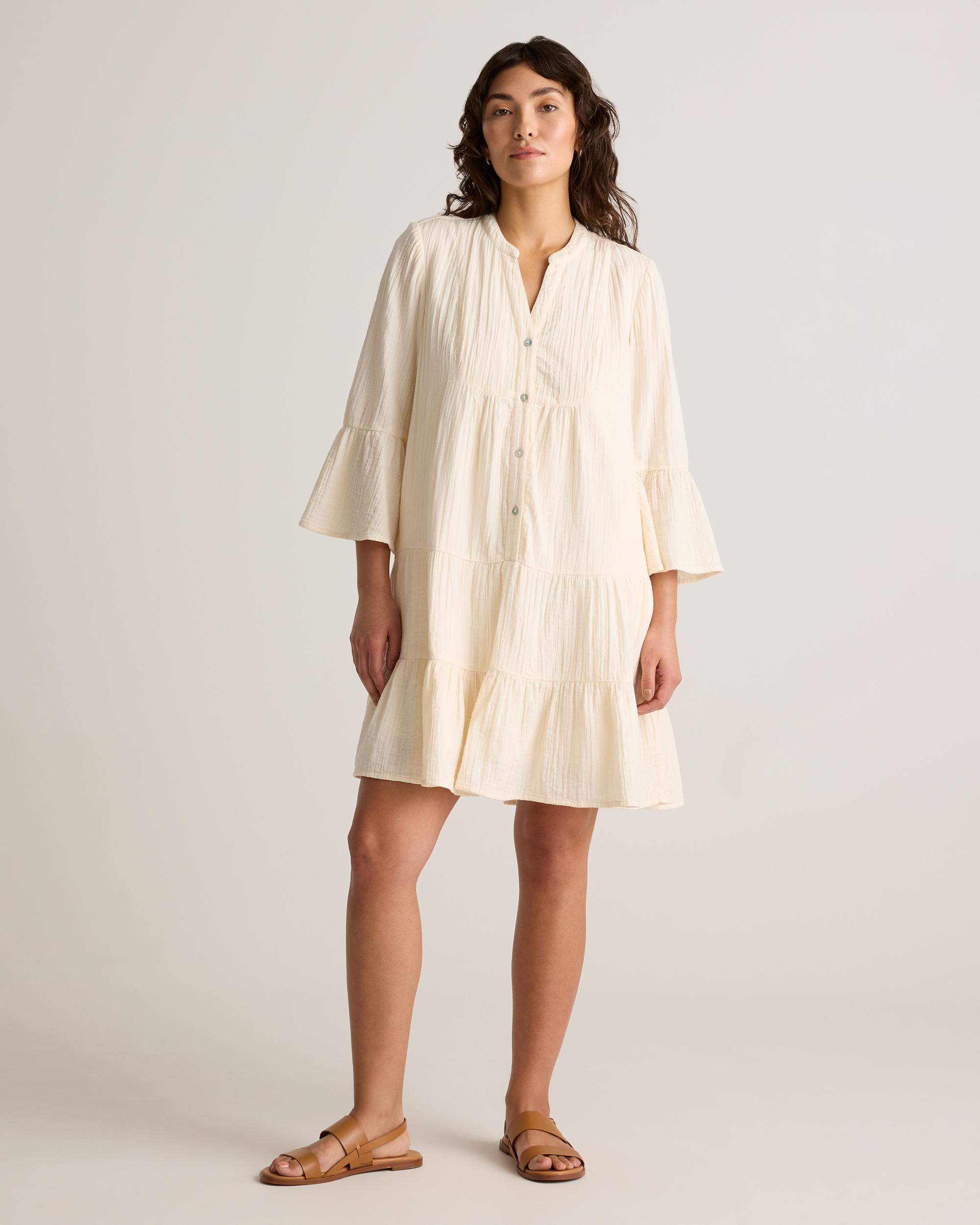 Quince | Women's Gauze Long Sleeve Tiered Mini Dress Organic Cotton Product Image