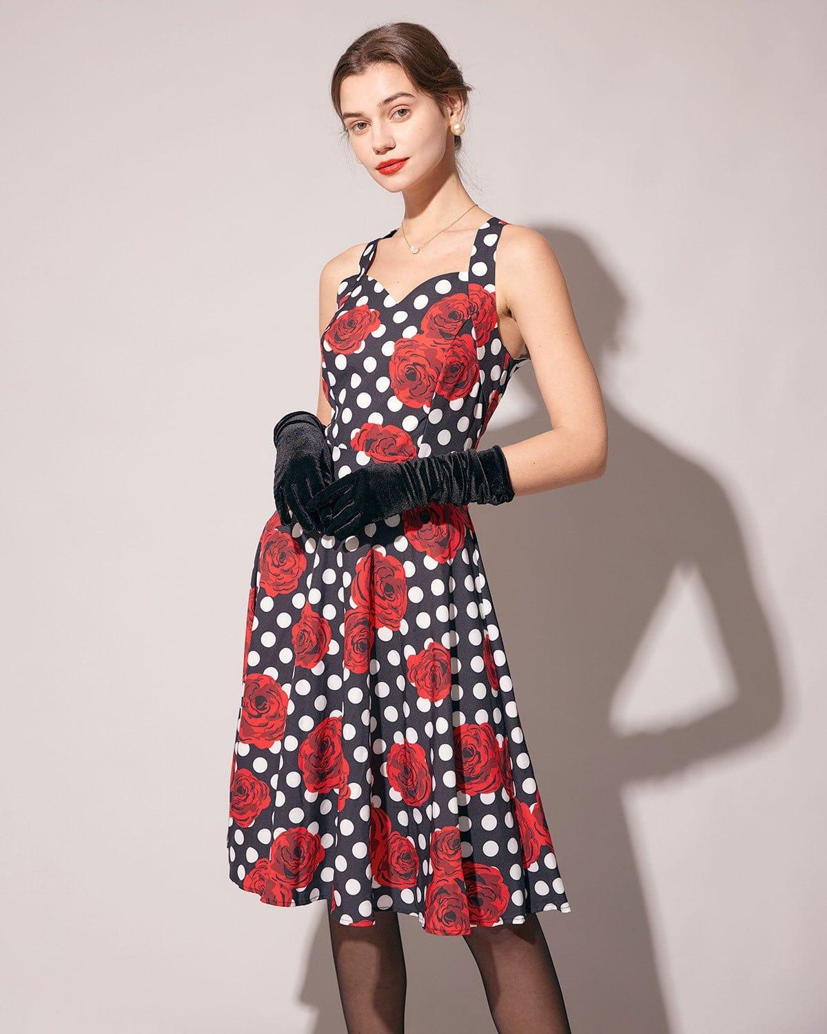 The Sweetheart Neck Polka Dot Rose Halter Midi Dress Product Image