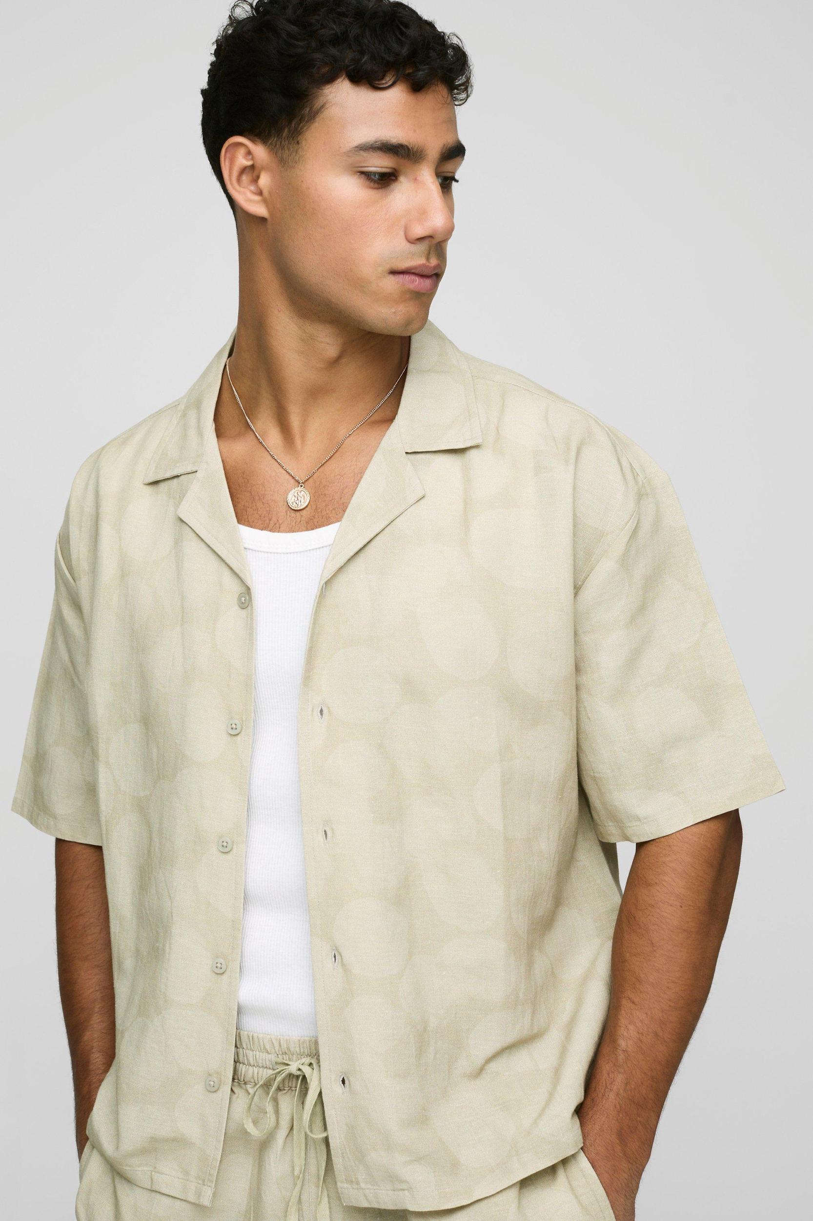 Oversized Printed Linen Blend Shirt & Short Set | boohooMAN USA Product Image