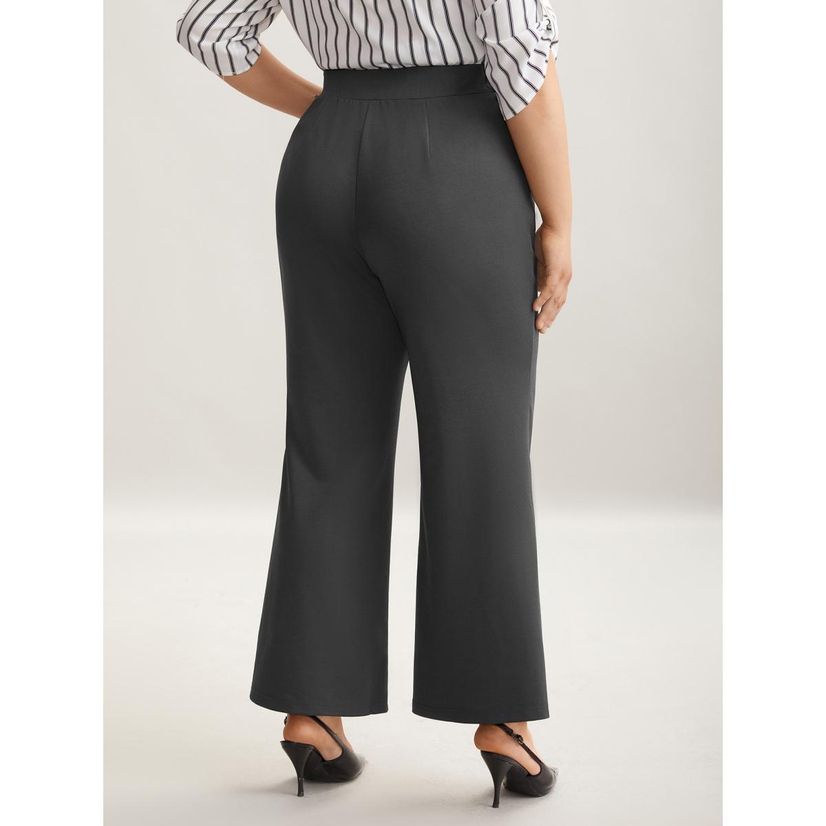 Plus Size Button No-Waist Gap Pull On Pants Women DimGray At the Office Bootcut Mid Rise Work Pants BloomChic 14-16/1X Product Image