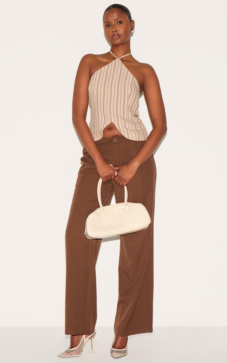 Beige Striped Halterneck Long Top Product Image