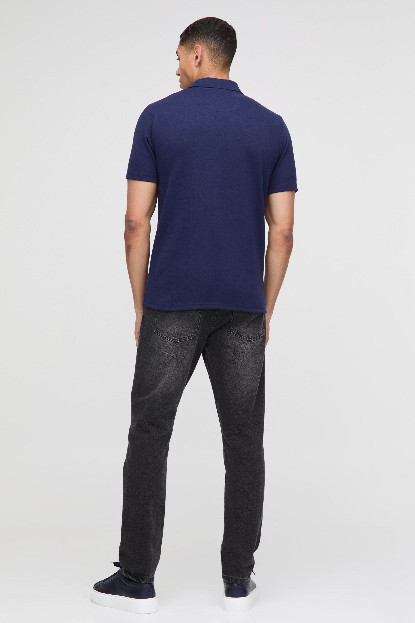 Slim Panelled Zip Neck Interlock Polo | boohooMAN USA Product Image