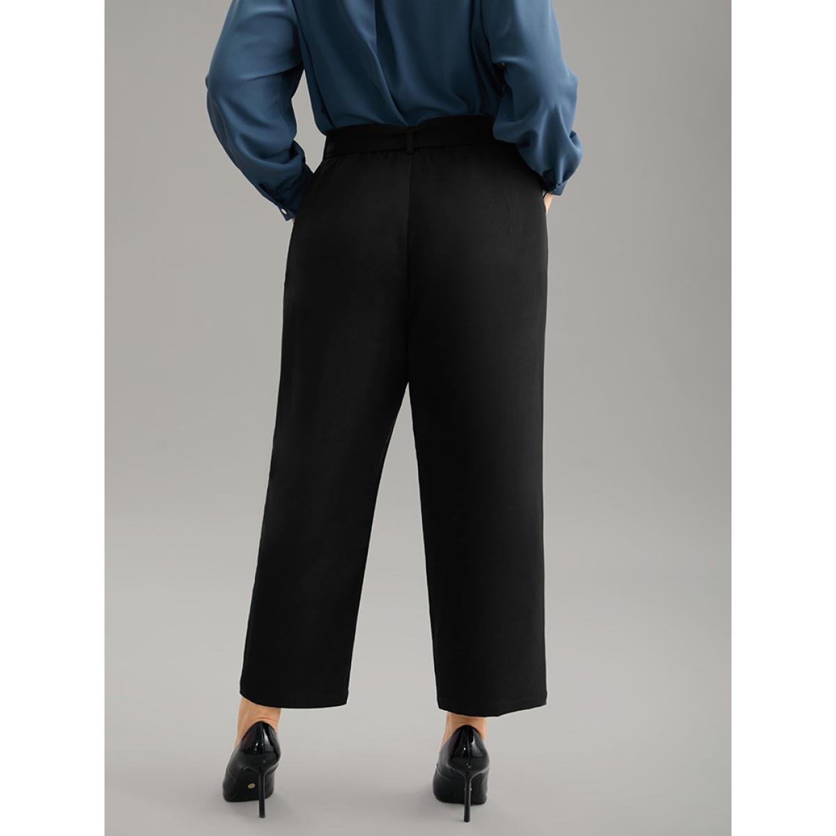 Plus Size Static-Free Buckle Detail Eyelet Pants Women Black Office High Rise Office Pants BloomChic 12/L Product Image