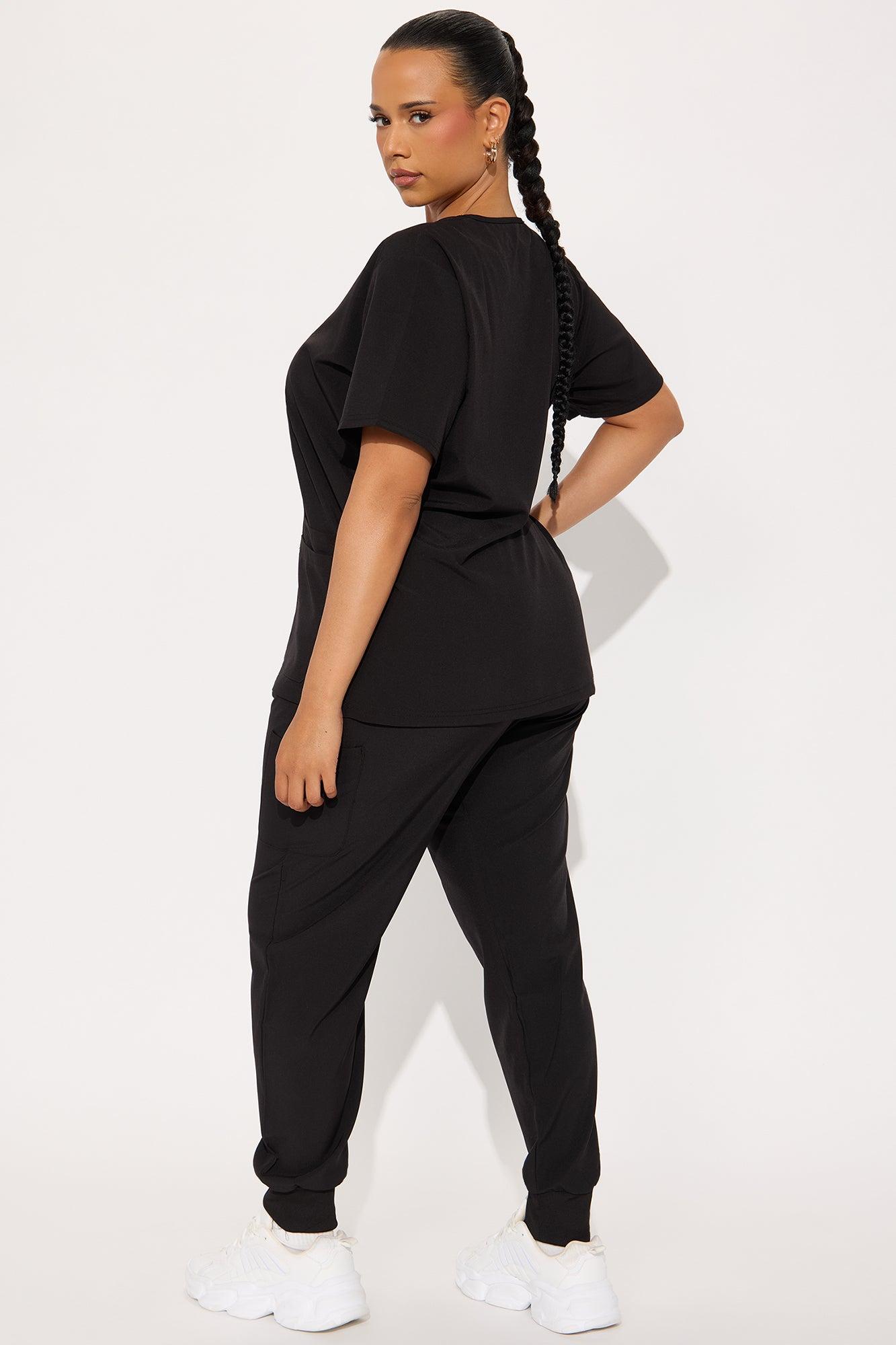 Daily Clock In 4 Way Stretch Uniform Scrub Jogger Set - Black Female Product Image