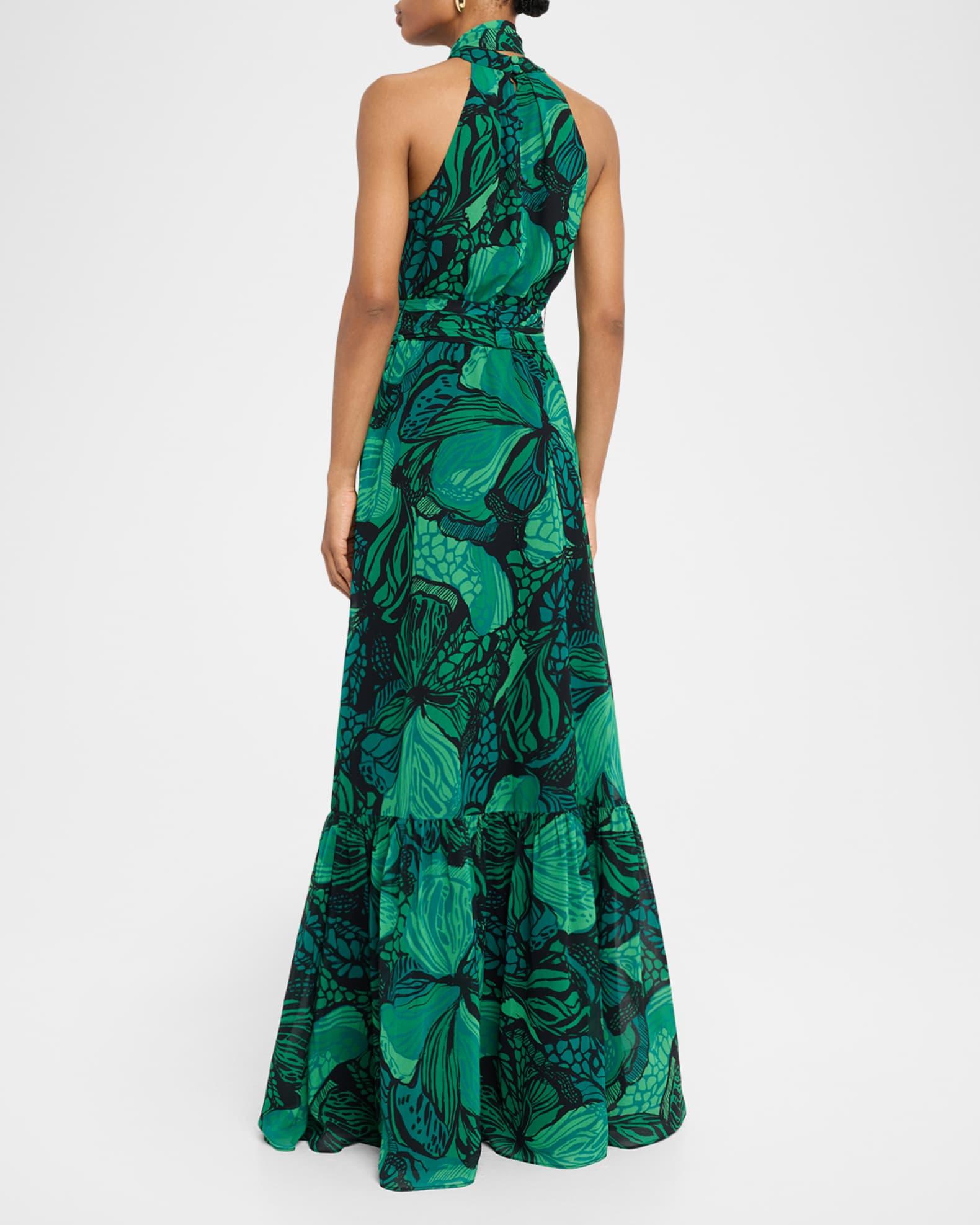 Floral-Print Chiffon Halter Gown Product Image