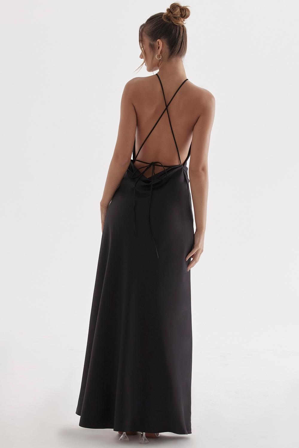 Zanab  black thigh slit maxi dress Product Image