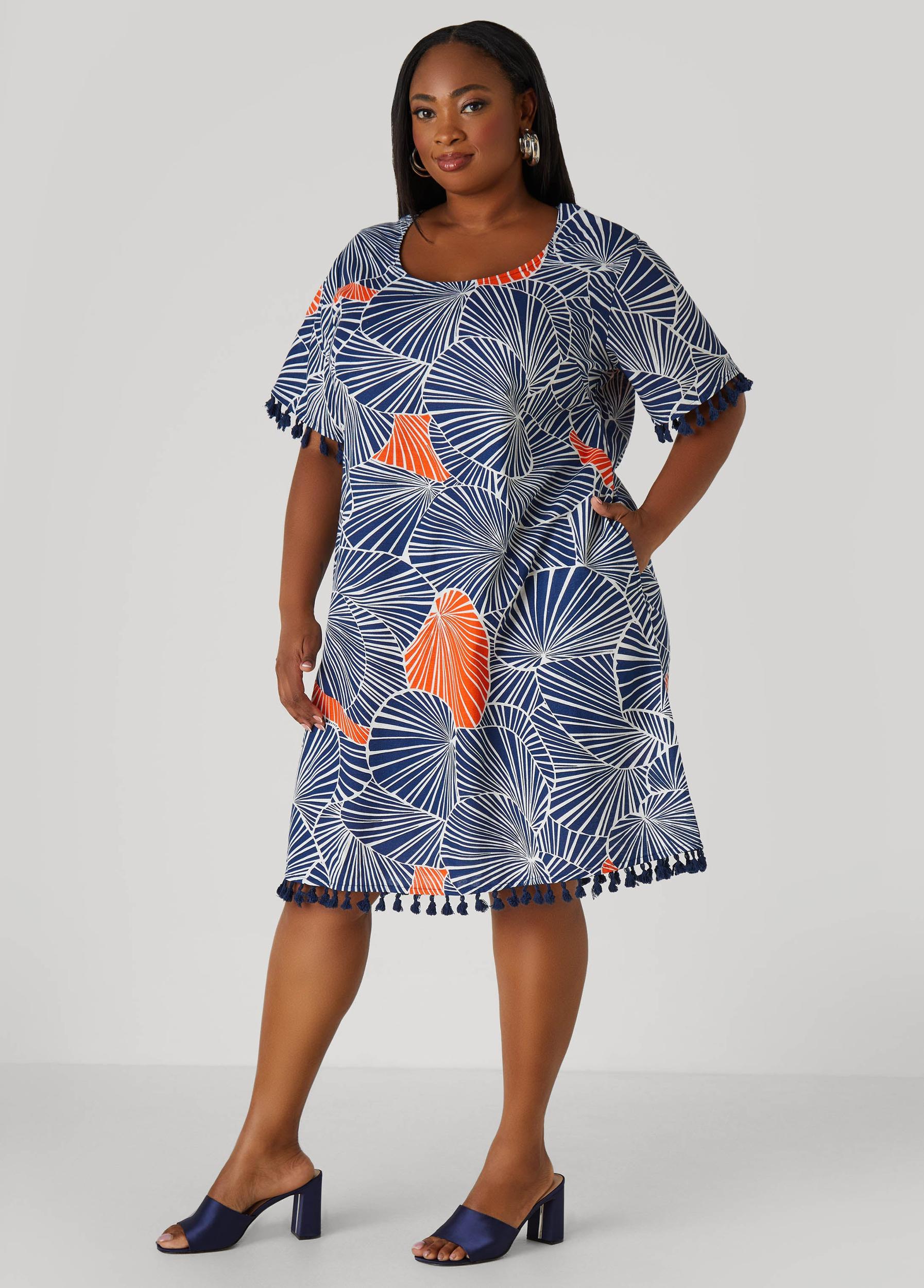 Tasseled Leaf Print Dress Product Image