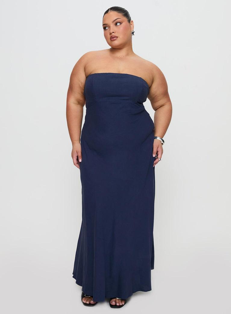 Yahir Strapless Maxi Dress Navy Curve Product Image