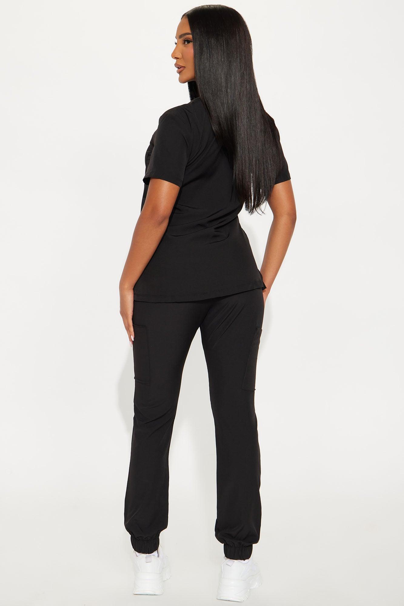 Ready To Help 2 Tone Uniform Scrub Jogger Set - Black Female Product Image