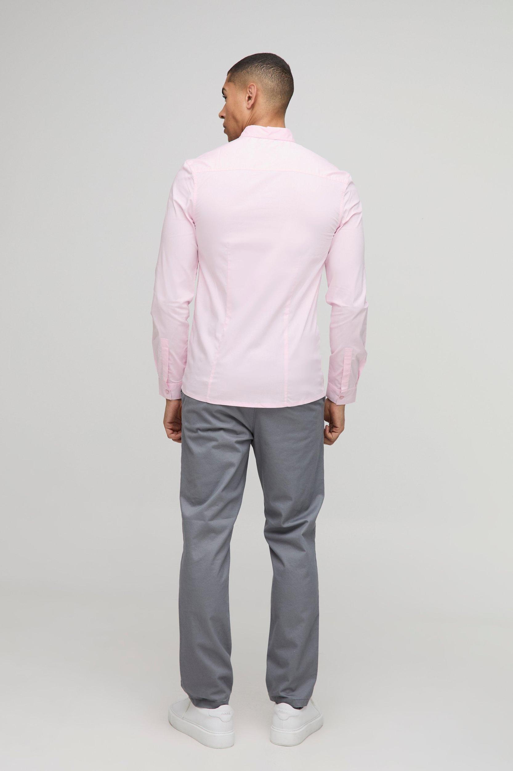 Slim Fit Basic Long Sleeve Collared Shirt | boohooMAN USA Product Image