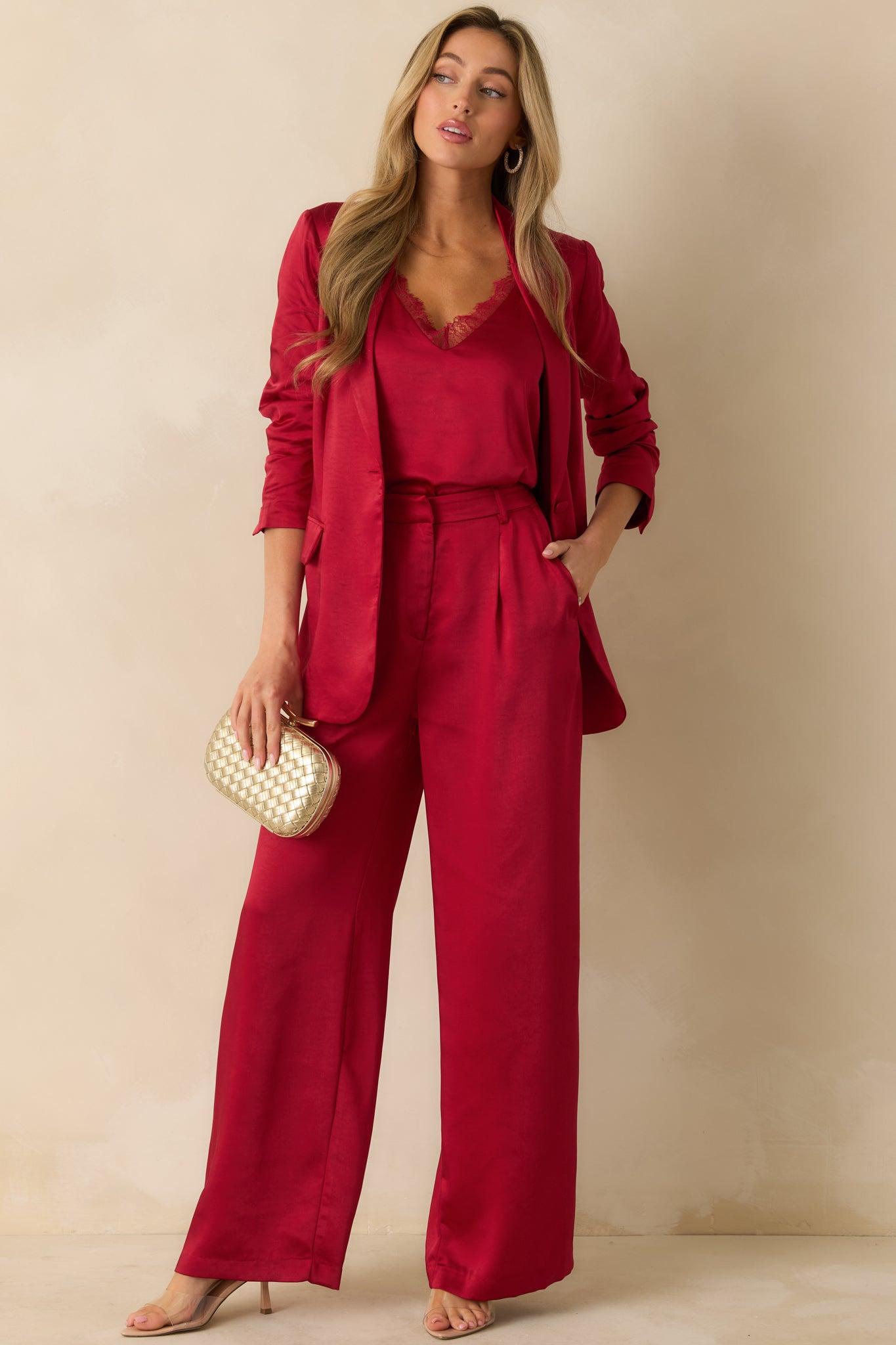 Standing Ovation Red Shimmer Tailored Blazer L / Red Product Image