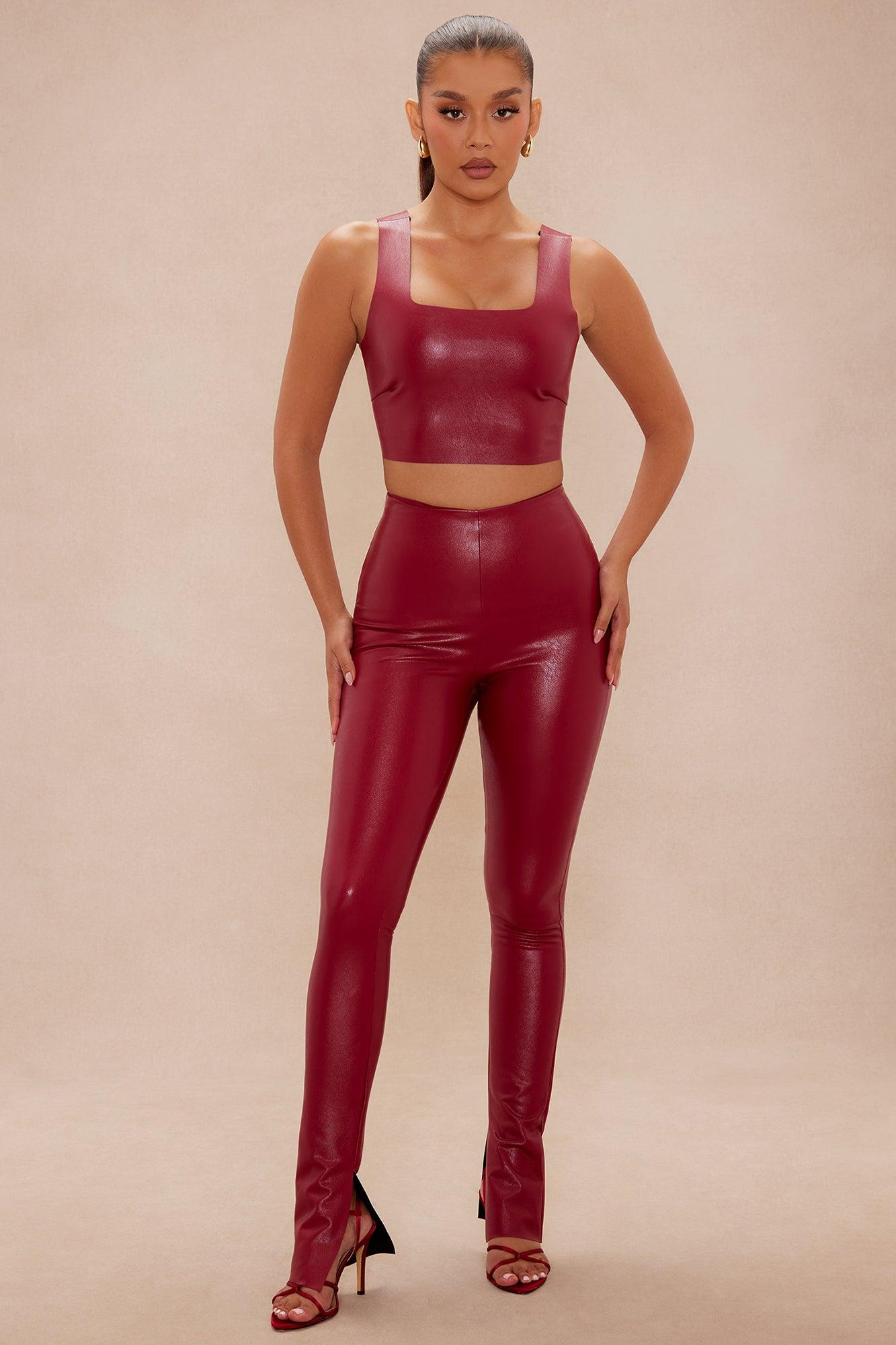 Zahara Faux Leather Top - Burgundy Female Product Image