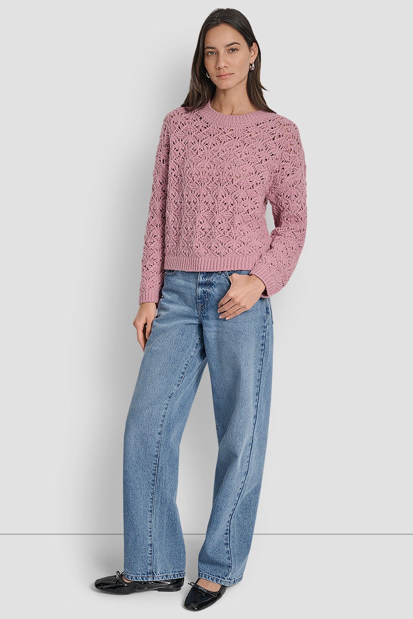 POINTELLE STITCH LONG SLEEVE CREW NECK SWEATER Product Image