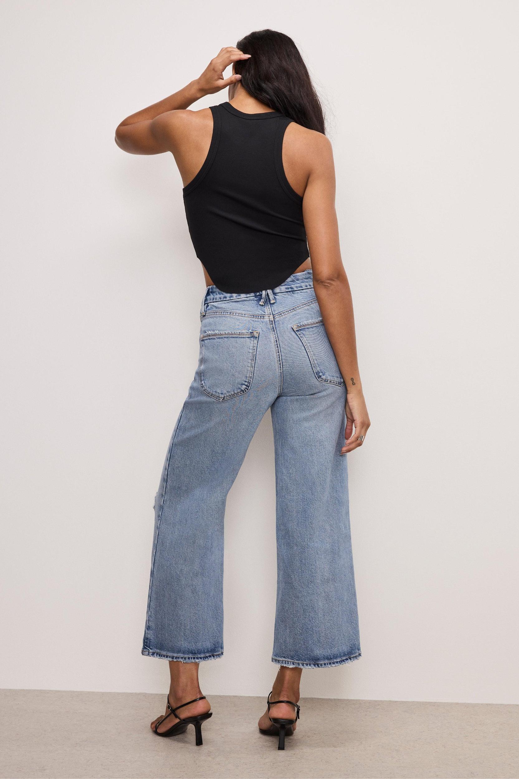 SOFT TECH GOOD WAIST PALAZZO CROPPED JEANS | INDIGO861 Product Image