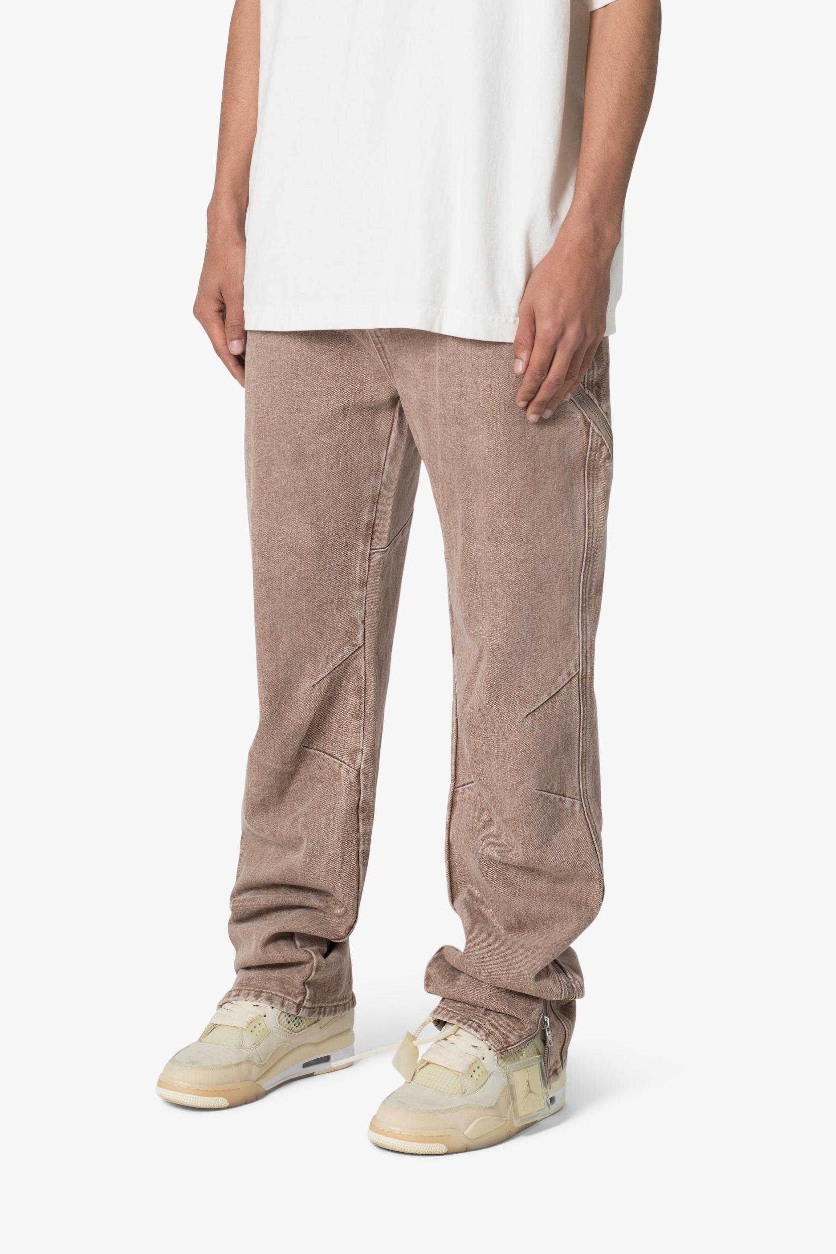 V628 Baggy Zipper Denim - Brown Product Image