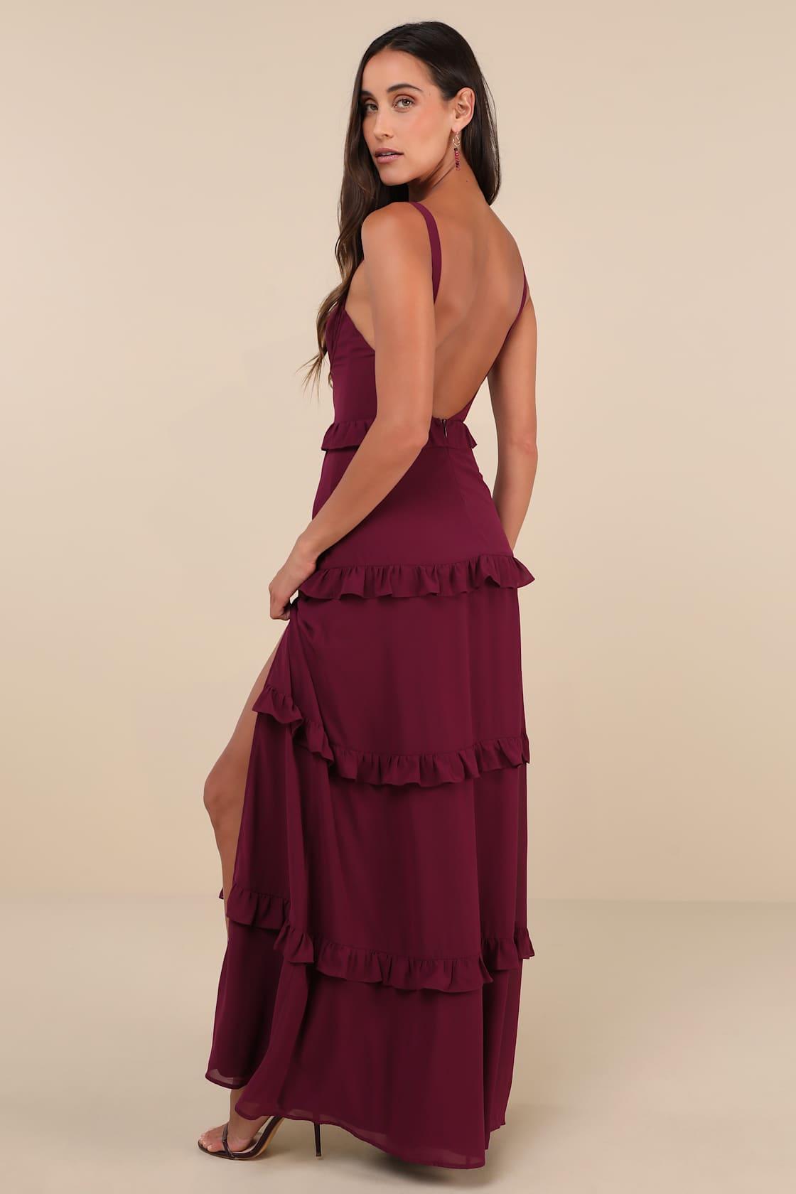 Sincerely Poised Plum Purple Backless Bustier Tiered Maxi Dress Product Image