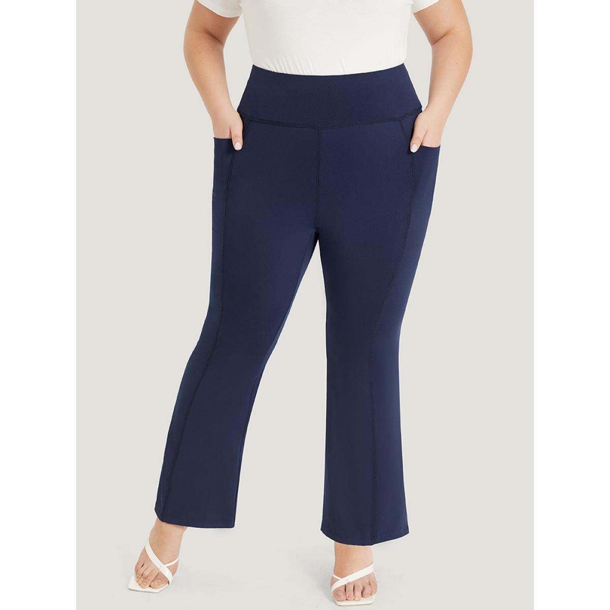 Plus Size Supersoft Essentials Plain Elastic Waist Bootcut Pocket Side Leggings Women Indigo Elegant High stretch Skinny High Rise Dailywear Leggings BloomChic 26/4X Product Image