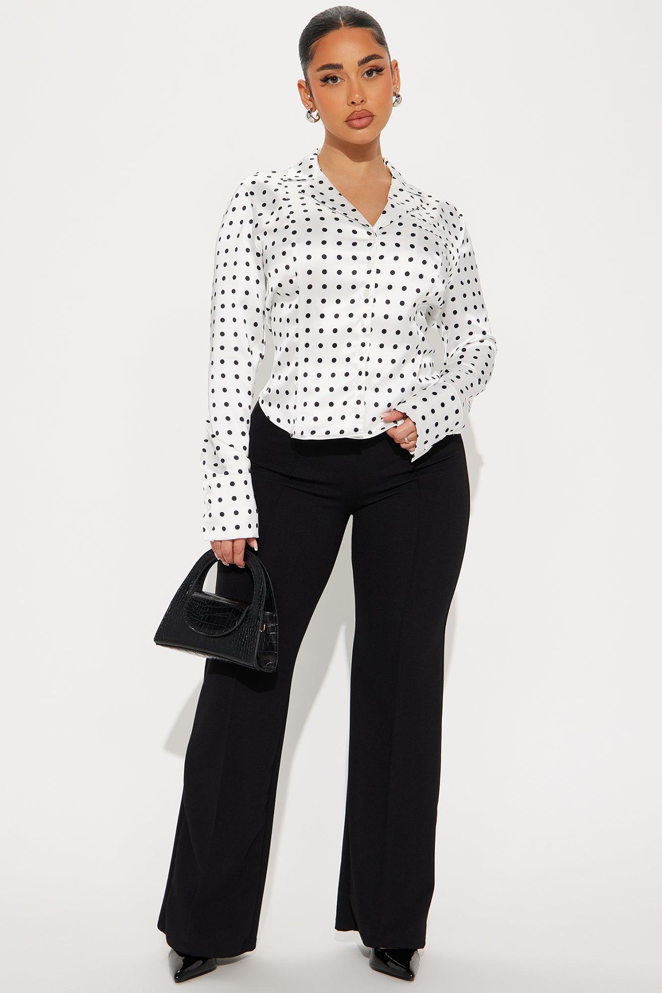 Polka Dot Glam Satin Shirt - White/Black Product Image