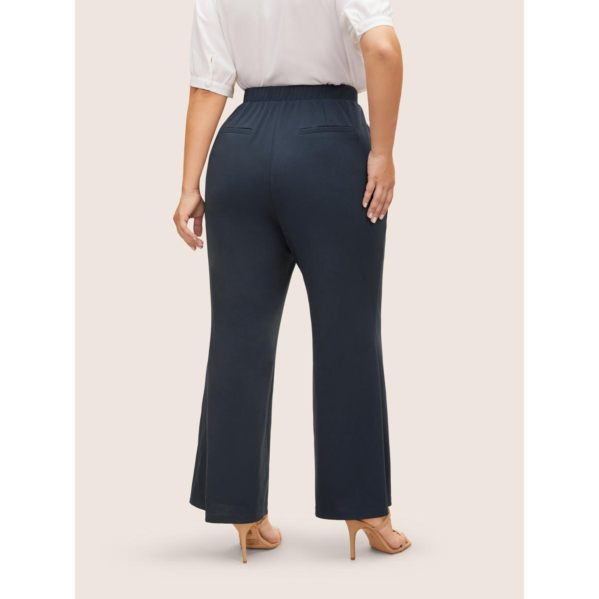 Plus Size Silver-Button Wide-Leg Pants Women Midnight Elegant Wide Leg Mid Rise Everyday Pants BloomChic 28/5X Product Image