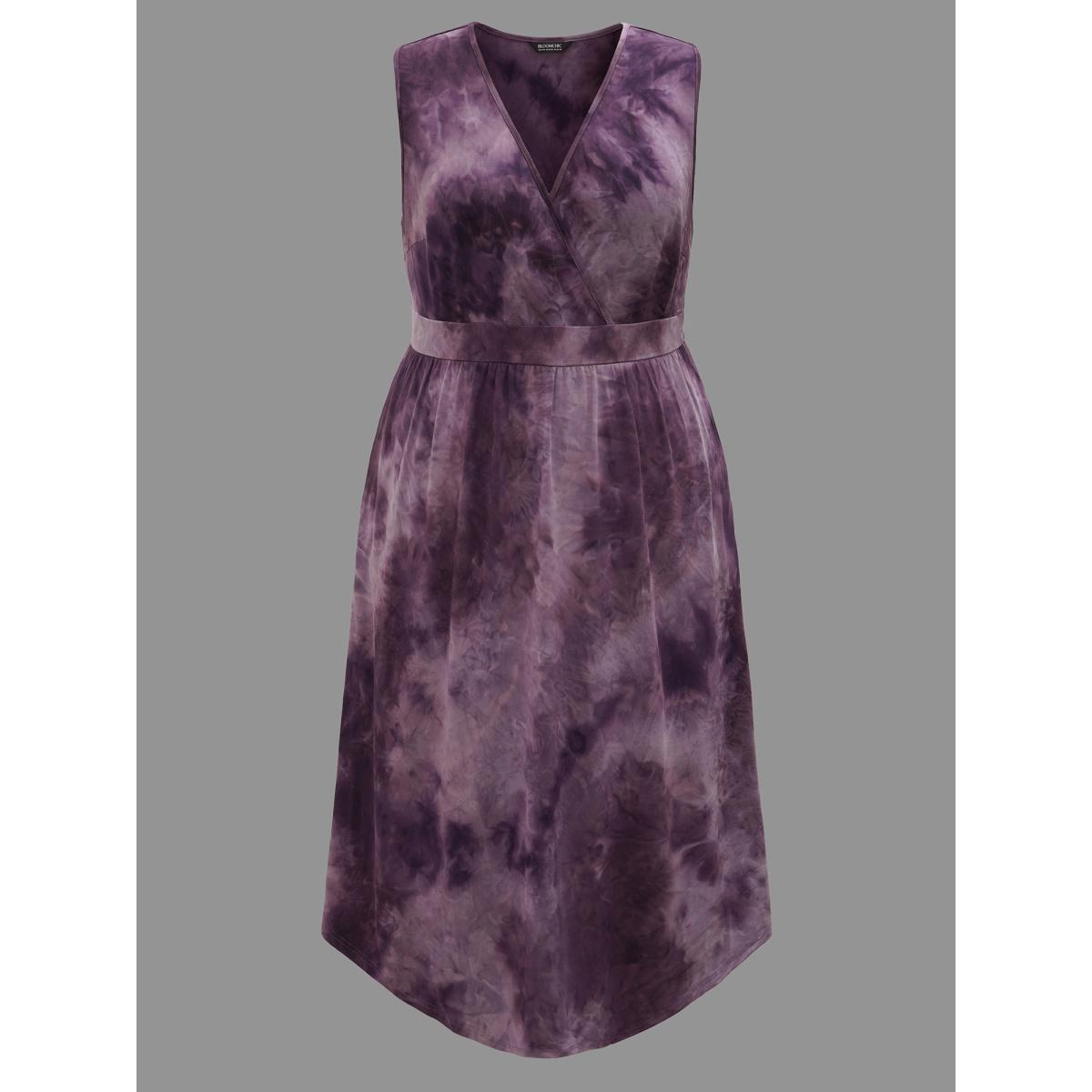 Plus Size Tie-Dye Surplice Neck Curved Hem Midi Dress Eggplant Women Leisure Non Knit Dresses Bloomchic 10/M Product Image