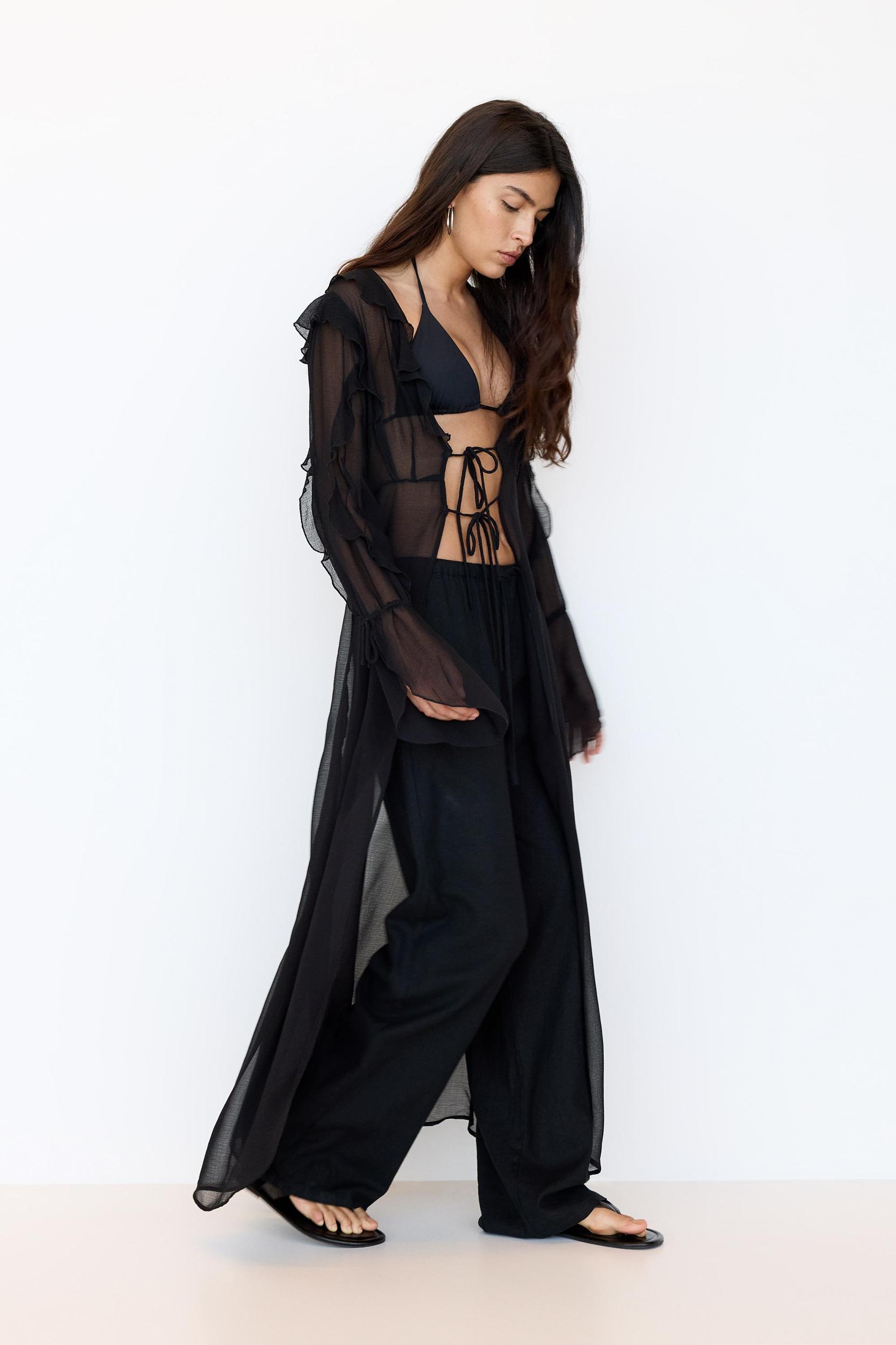 Long ruffled camisole kimono Product Image
