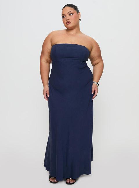 Yahir Strapless Maxi Dress Navy Curve Product Image