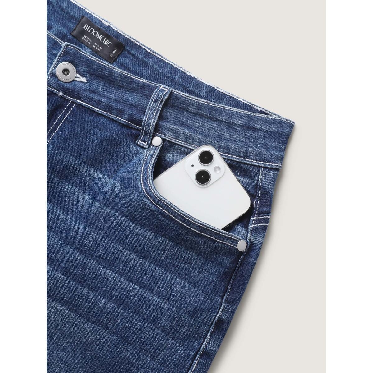 Plus Size Stretchy Booty-Lifting Skinny-Fit Jeans Women Midblue Leisure High stretch Slanted pocket Jeans BloomChic 14/1X Product Image