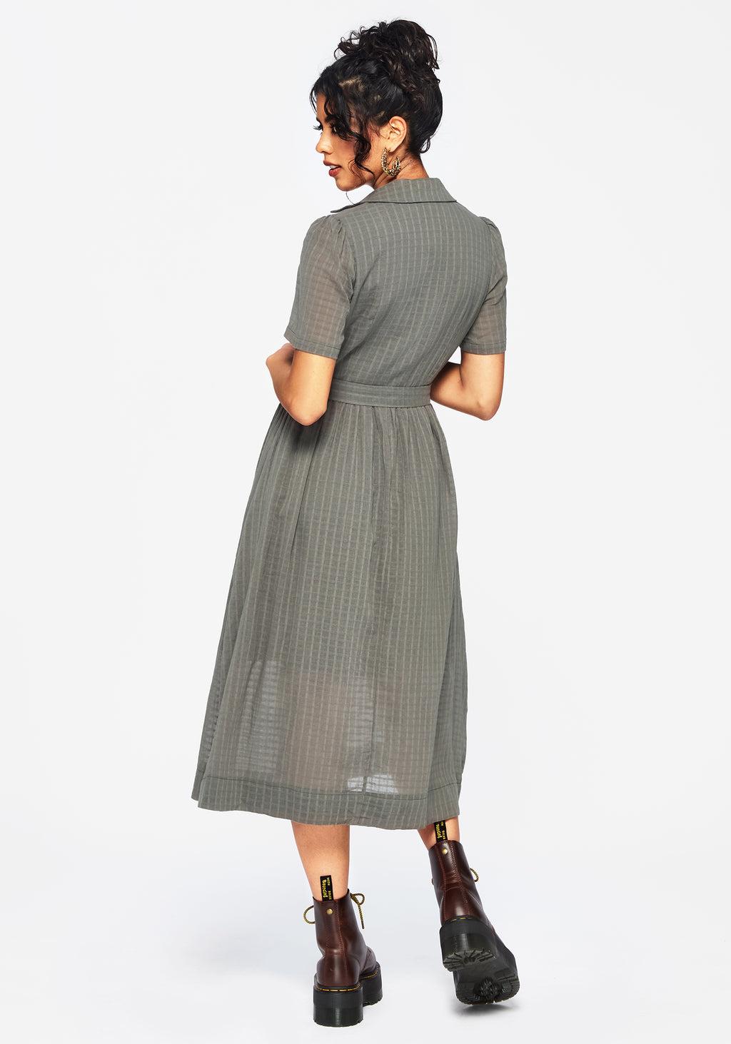 Koax Cotton Check Embroidered Button Up Midi Shirt Dress Product Image