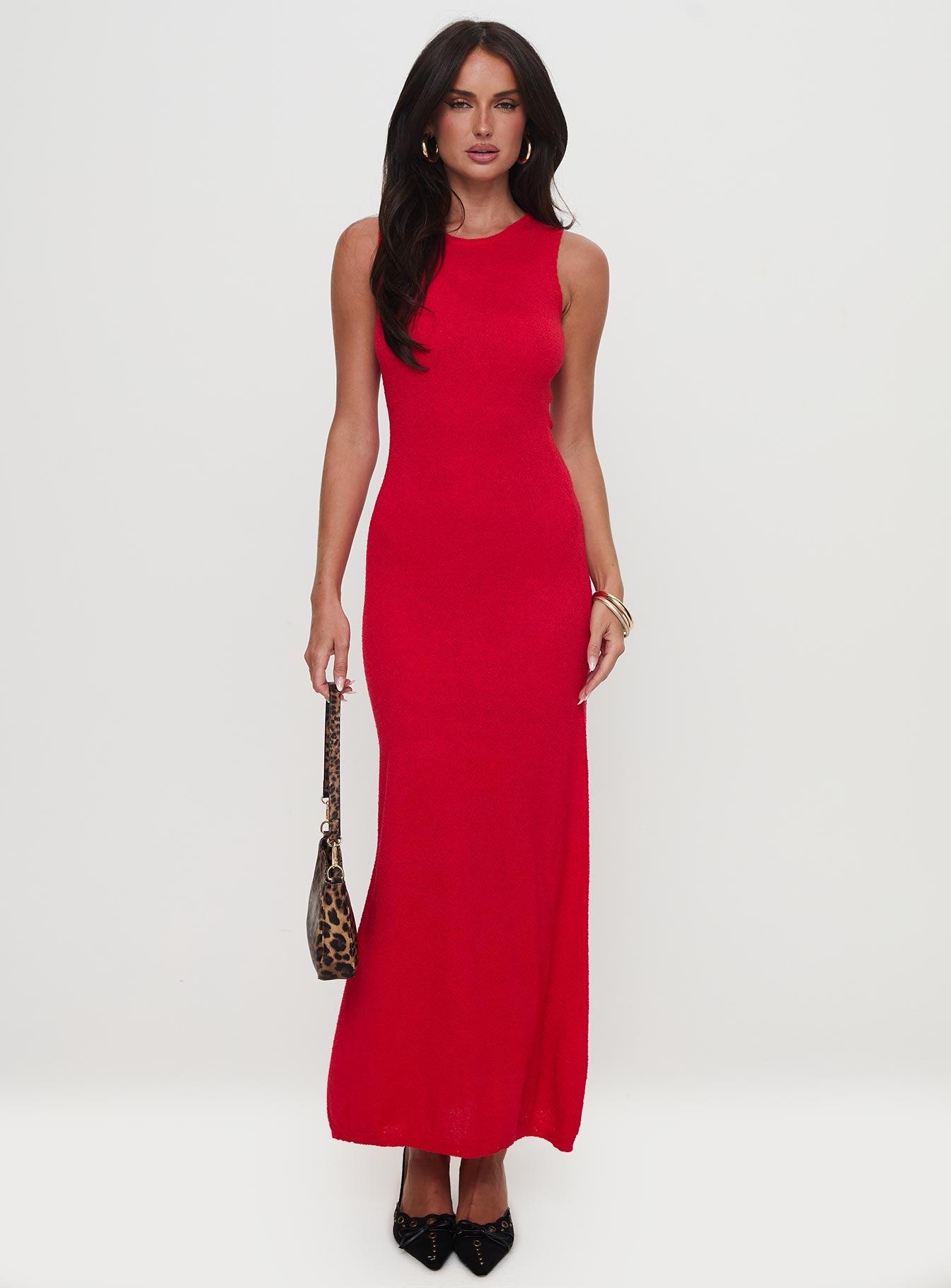 Maebie Knit Maxi Dress Red Product Image