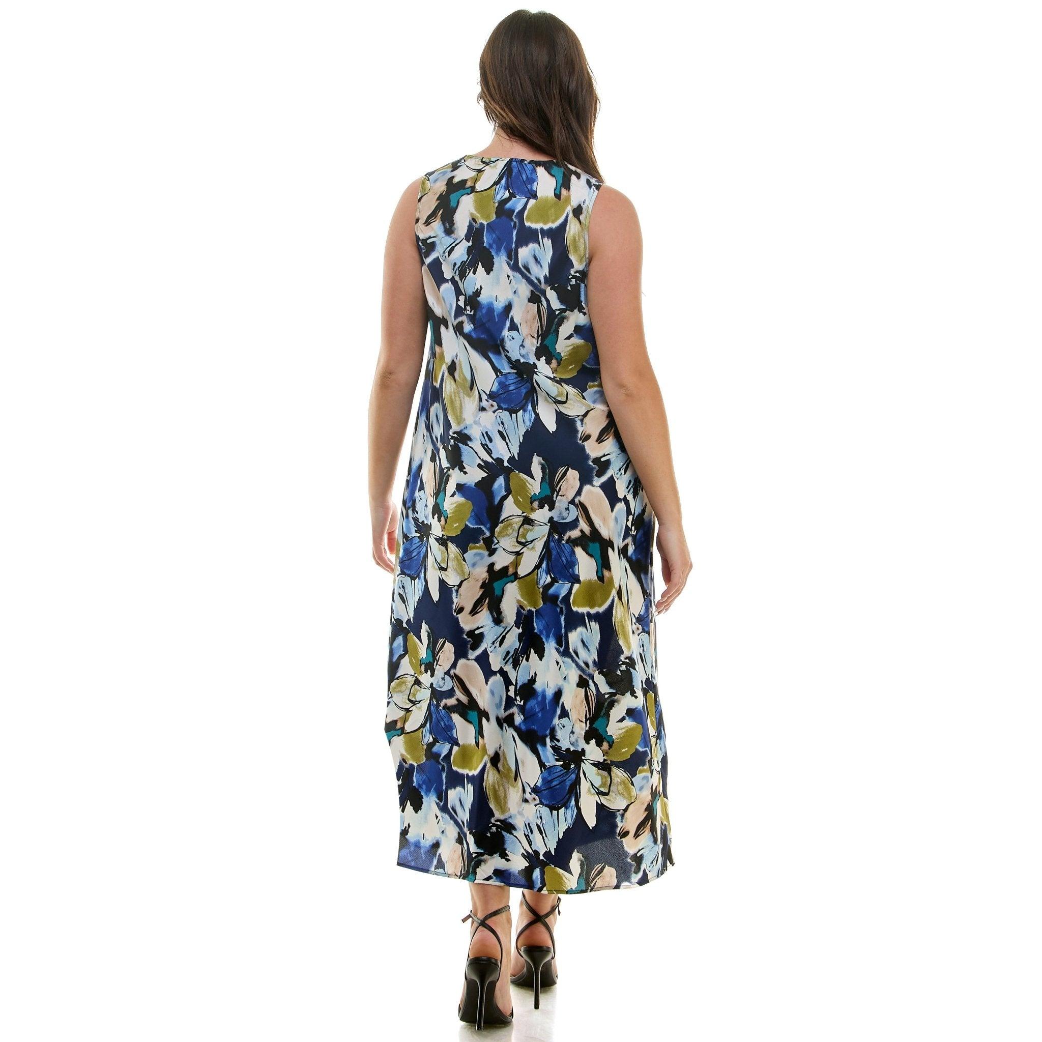 Navy Floral Sleeveless Midi Dress - Plus Product Image