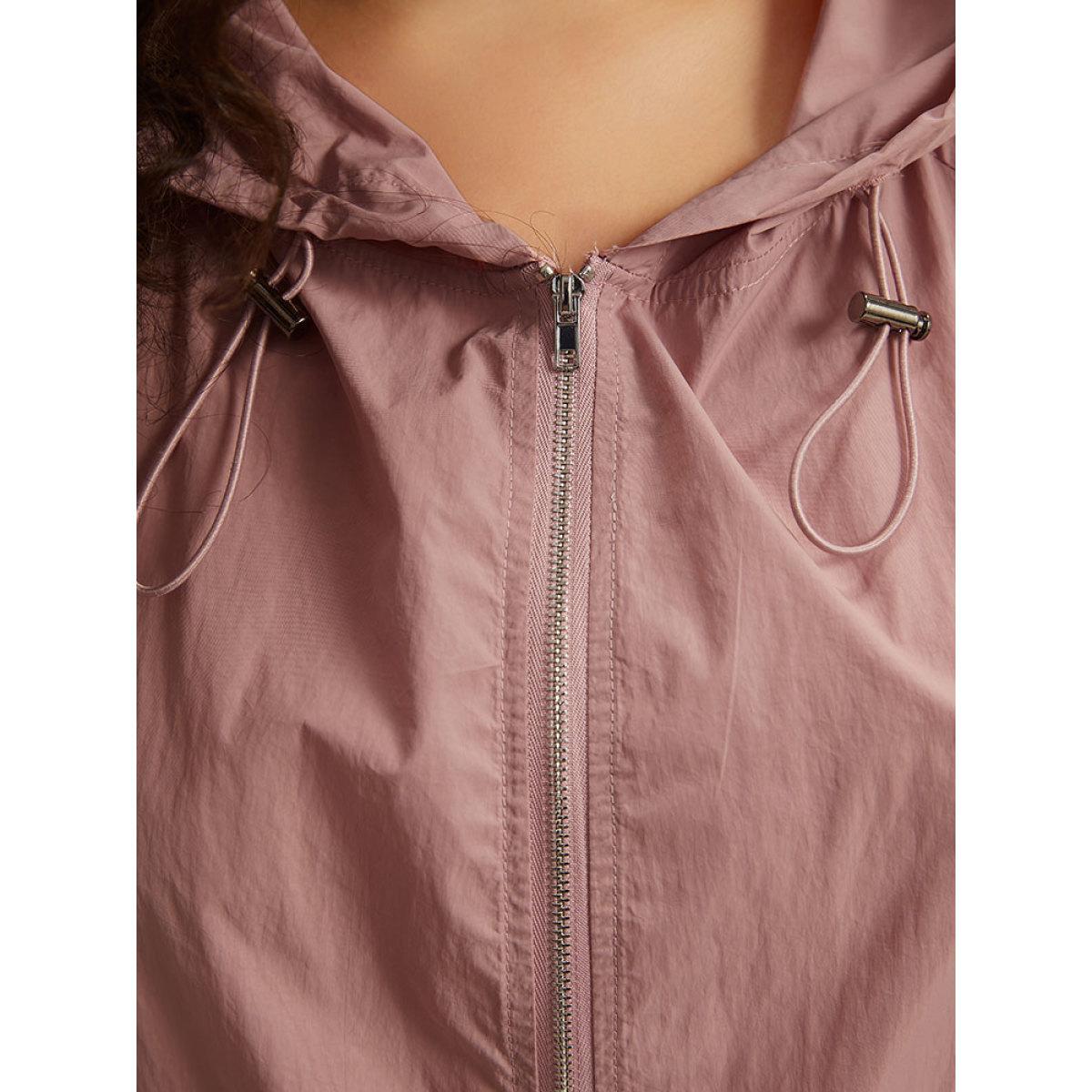 Plus Size Plain Hooded Pocket Zipper Fly Drawstring Jacket Women Rouge Plain Pocket Dailywear Jackets BloomChic 14-16/1X Product Image