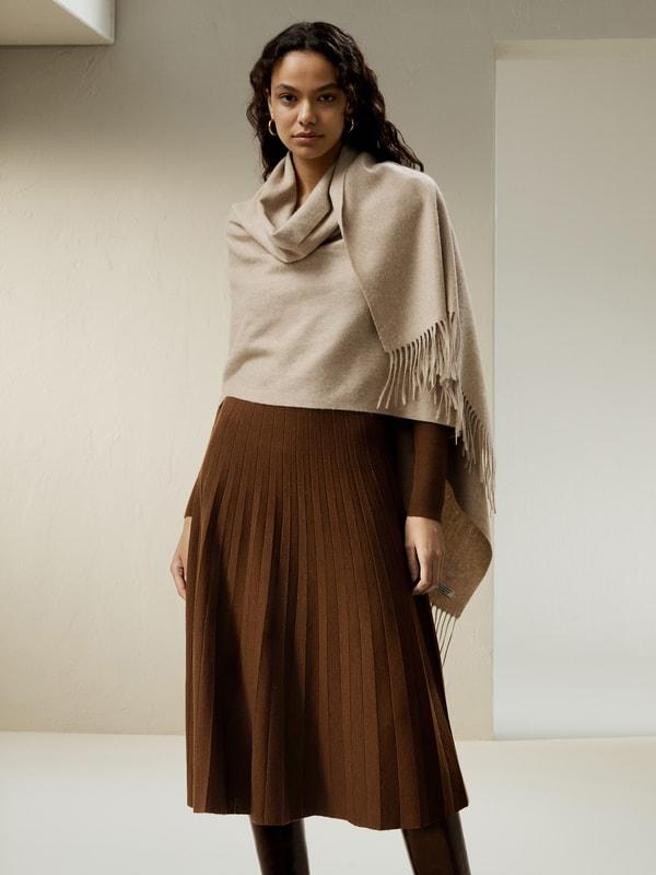LILYSILK Women Silk Skirt Merino Wool Caramel 100% Ultra Fine Merino Wool Over-The-Knee Length M Product Image