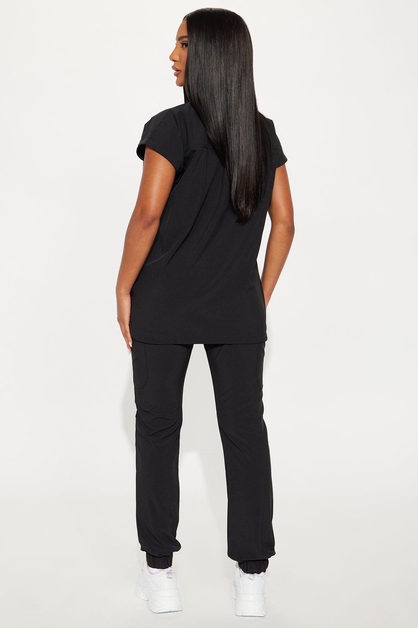 Performance Stretch Raglan Uniform Scrub Jogger Set - Black Product Image