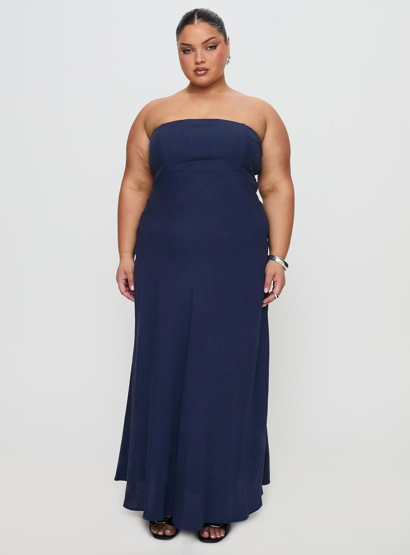 Yahir Strapless Maxi Dress Navy Curve Product Image