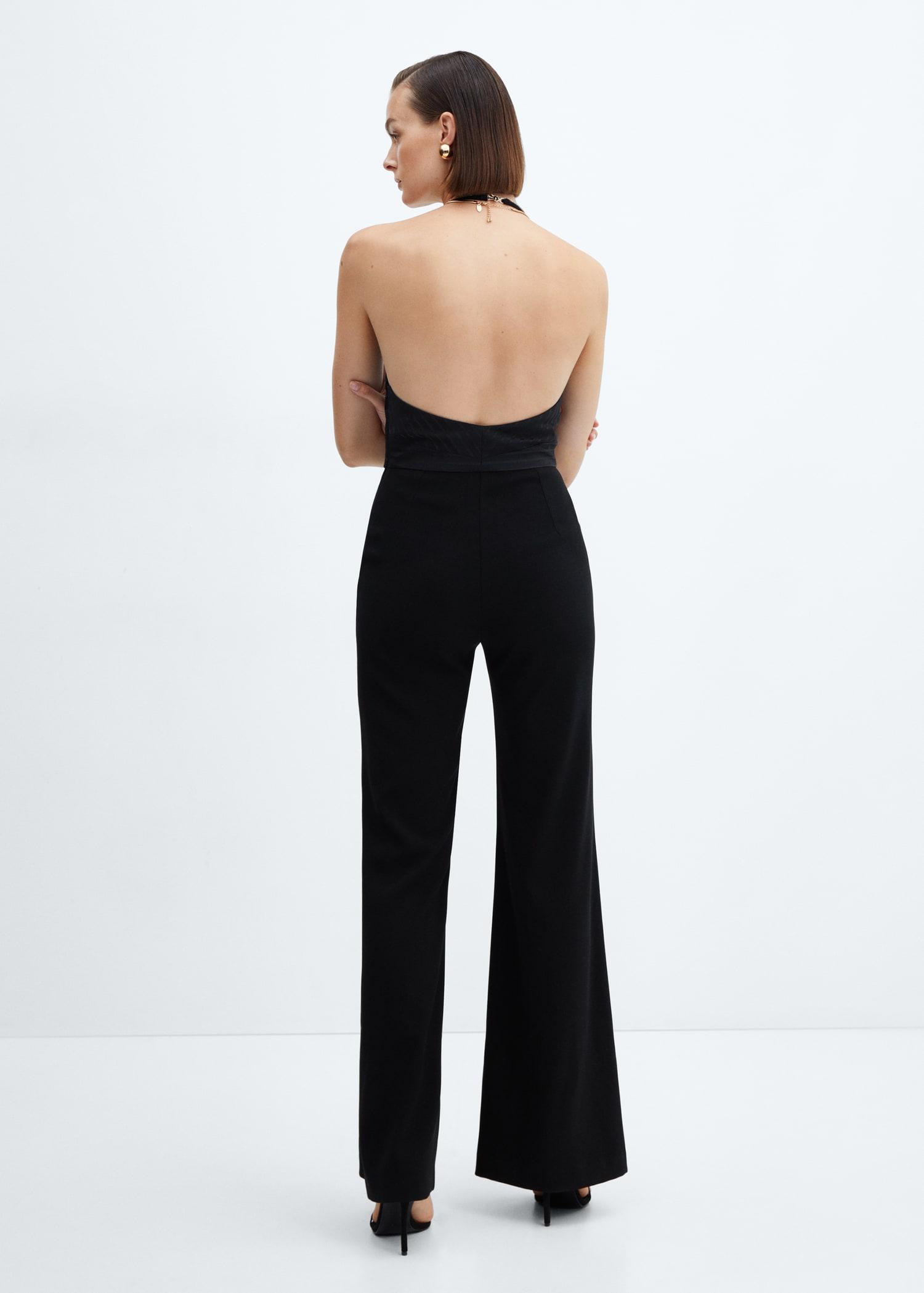 Low-cut jumpsuit with satin details - Women | MANGO USA Product Image