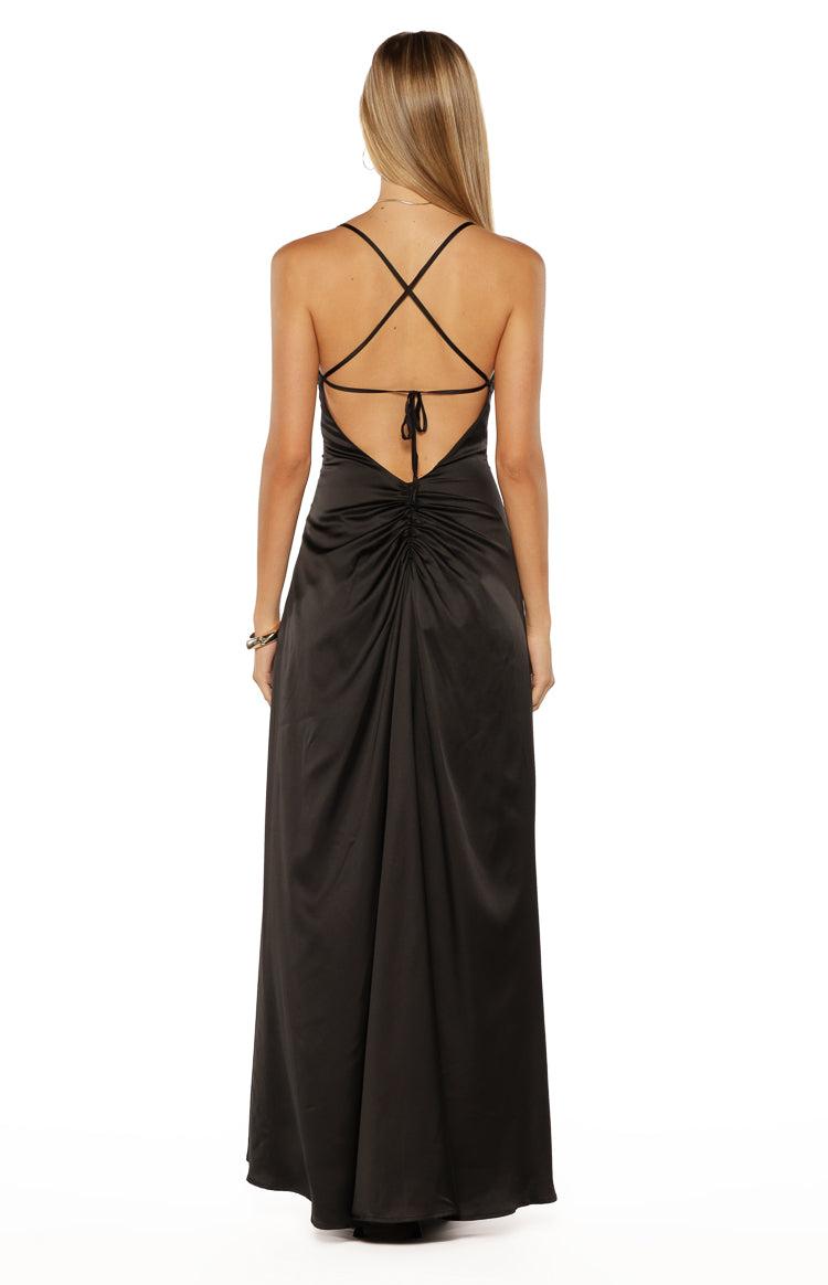 Blaise Black Satin Maxi Dress Product Image