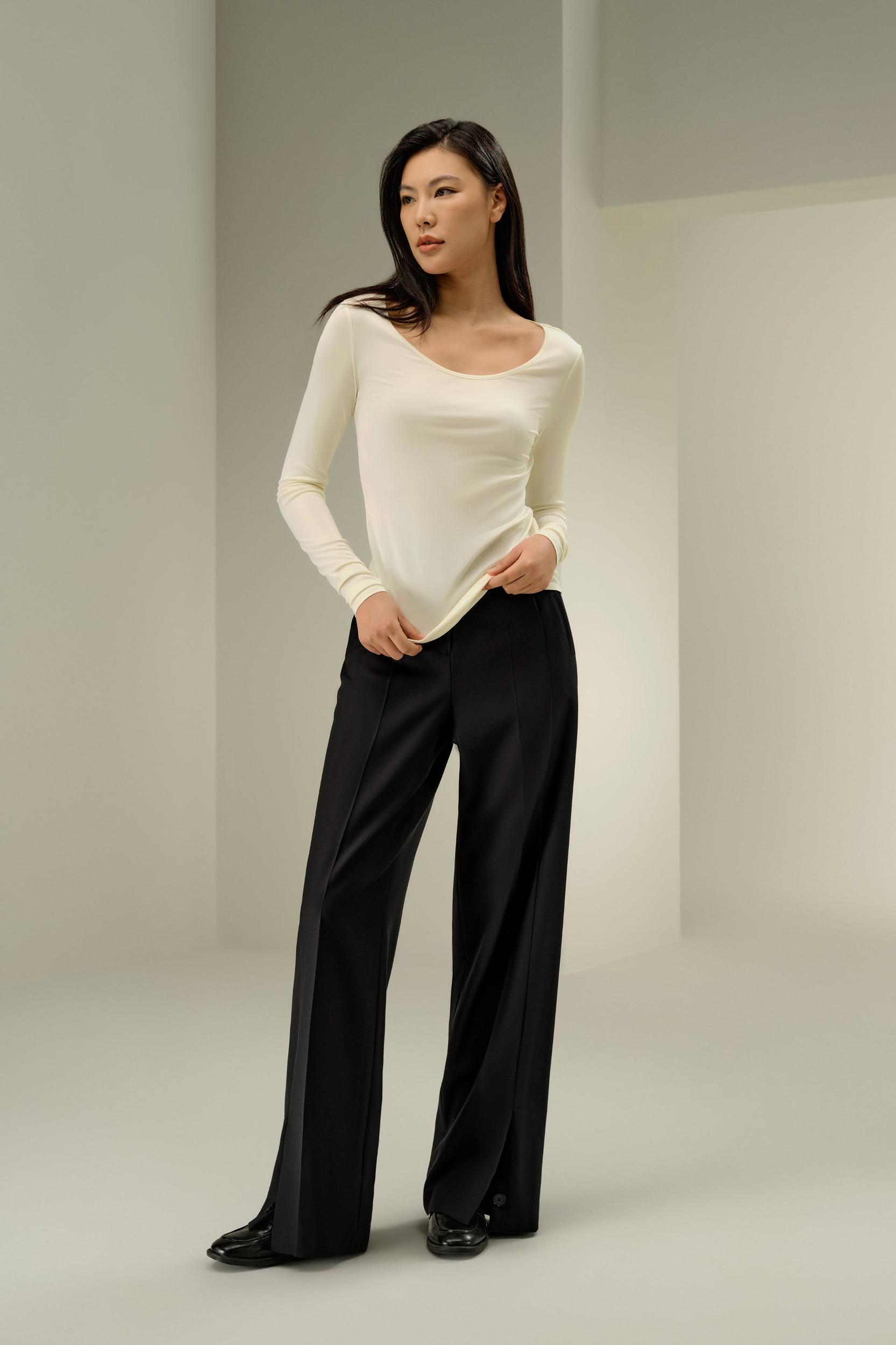 LILYSILK Womens Silk Tops | Lily White Washable Silk | Natural Flow Long Sleeve Tops L Product Image