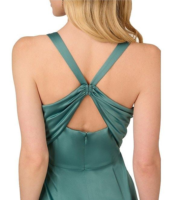 Adrianna Papell Satin Crepe Square Neck Sleeveless Sheath Gown Product Image