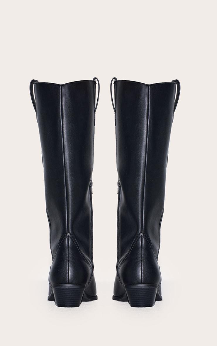 Black PU Wide Fit Point Toe Knee High Western Boots Product Image