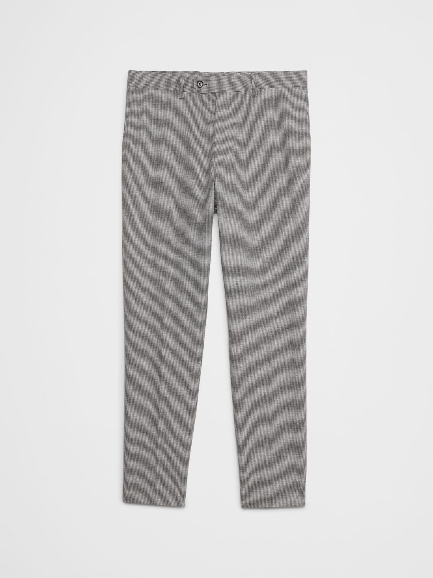 Tailored-Fit Linen-Blend Grey Mini Houndstooth Suit Trouser Product Image