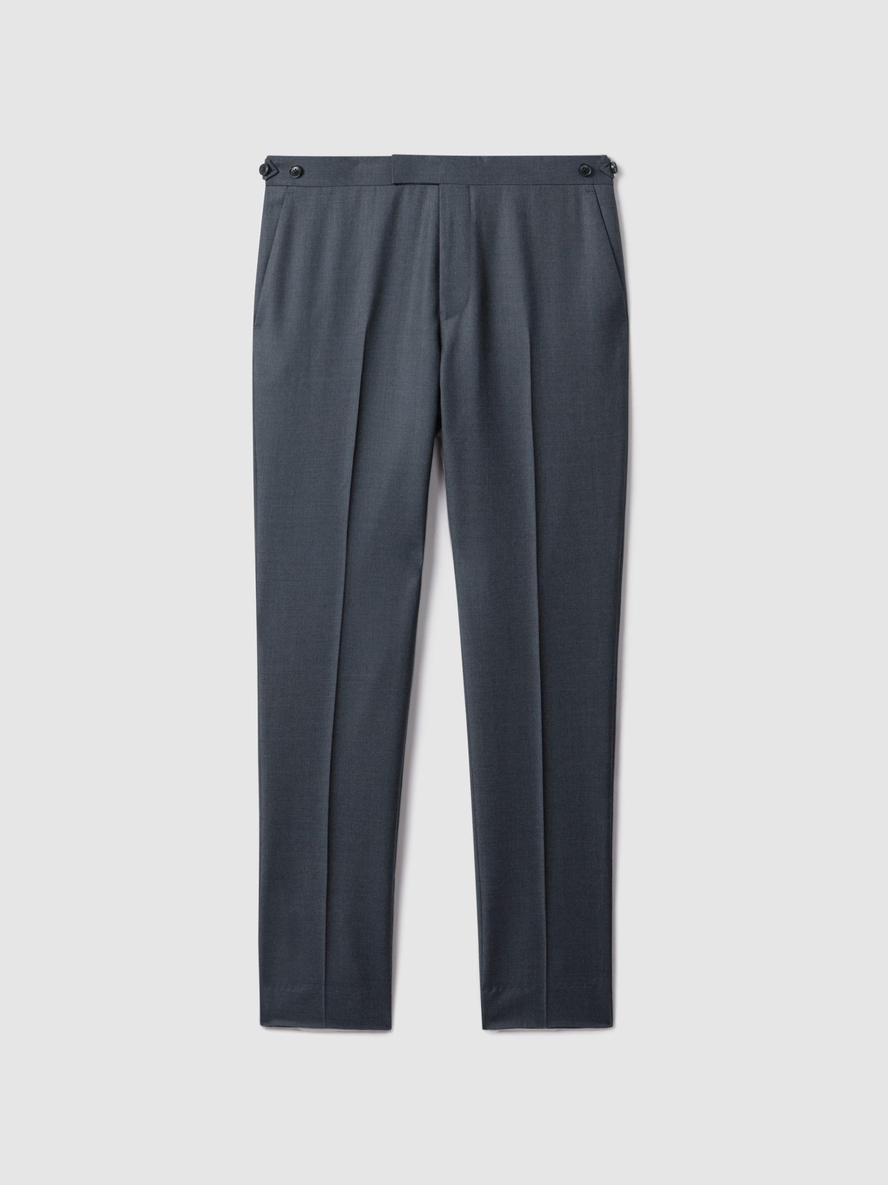 Slim Fit Wool Side Adjuster Trousers in Airforce Blue Product Image