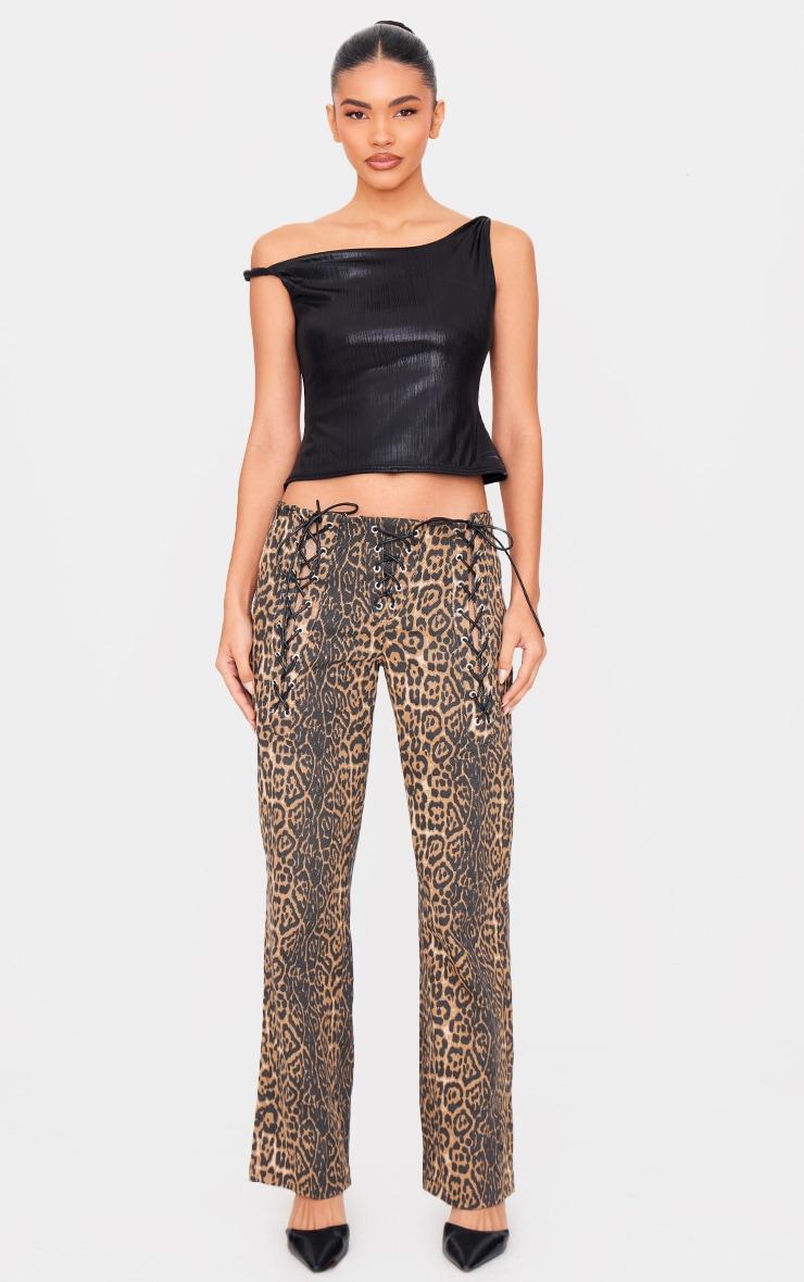 Dark Grey Metallic Textured Twist Shoulder Long Top Product Image