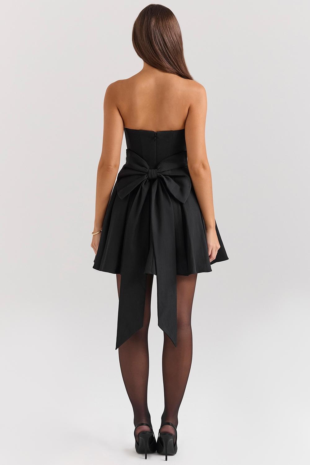 Emmanuela  black strapless detachable bow mini dress Product Image