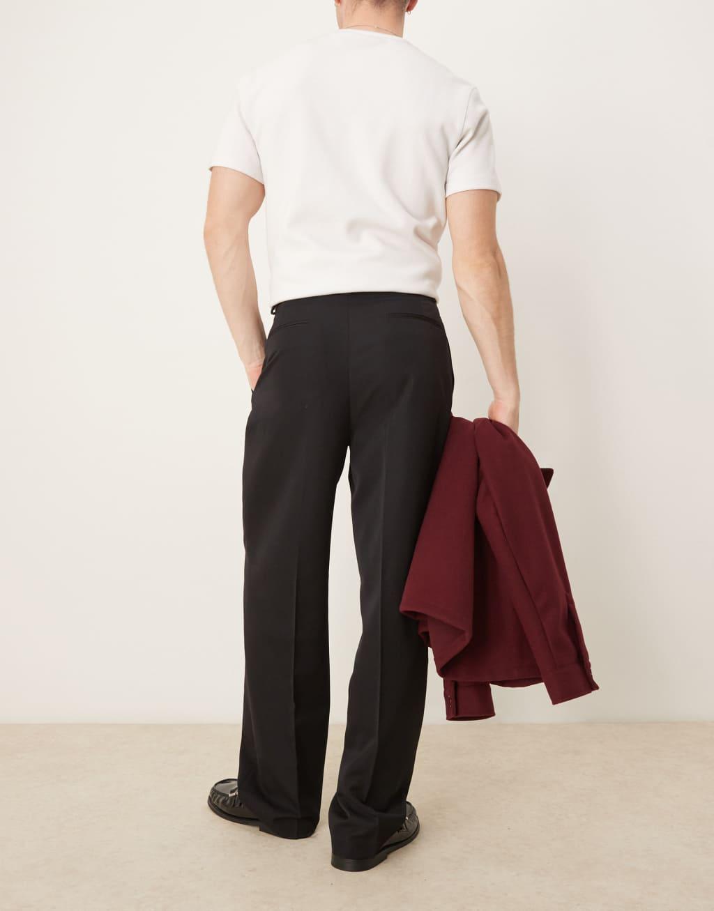 ASOS DESIGN smart wide leg pants with double pleats in black Product Image