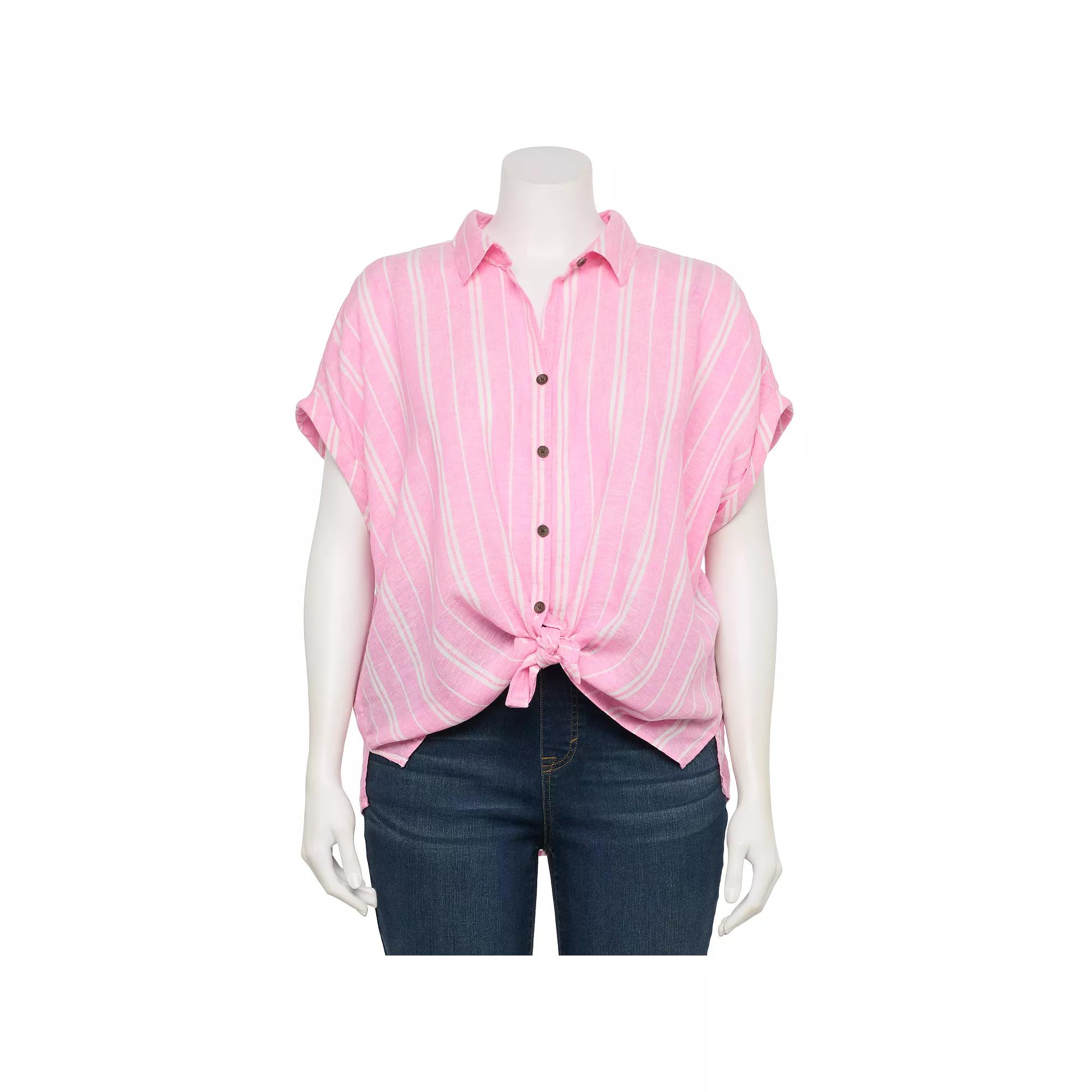 Plus Size Sonoma Goods For Life® Camp Shirt, Women's, Size: 5XL, Pink White Stripe Product Image