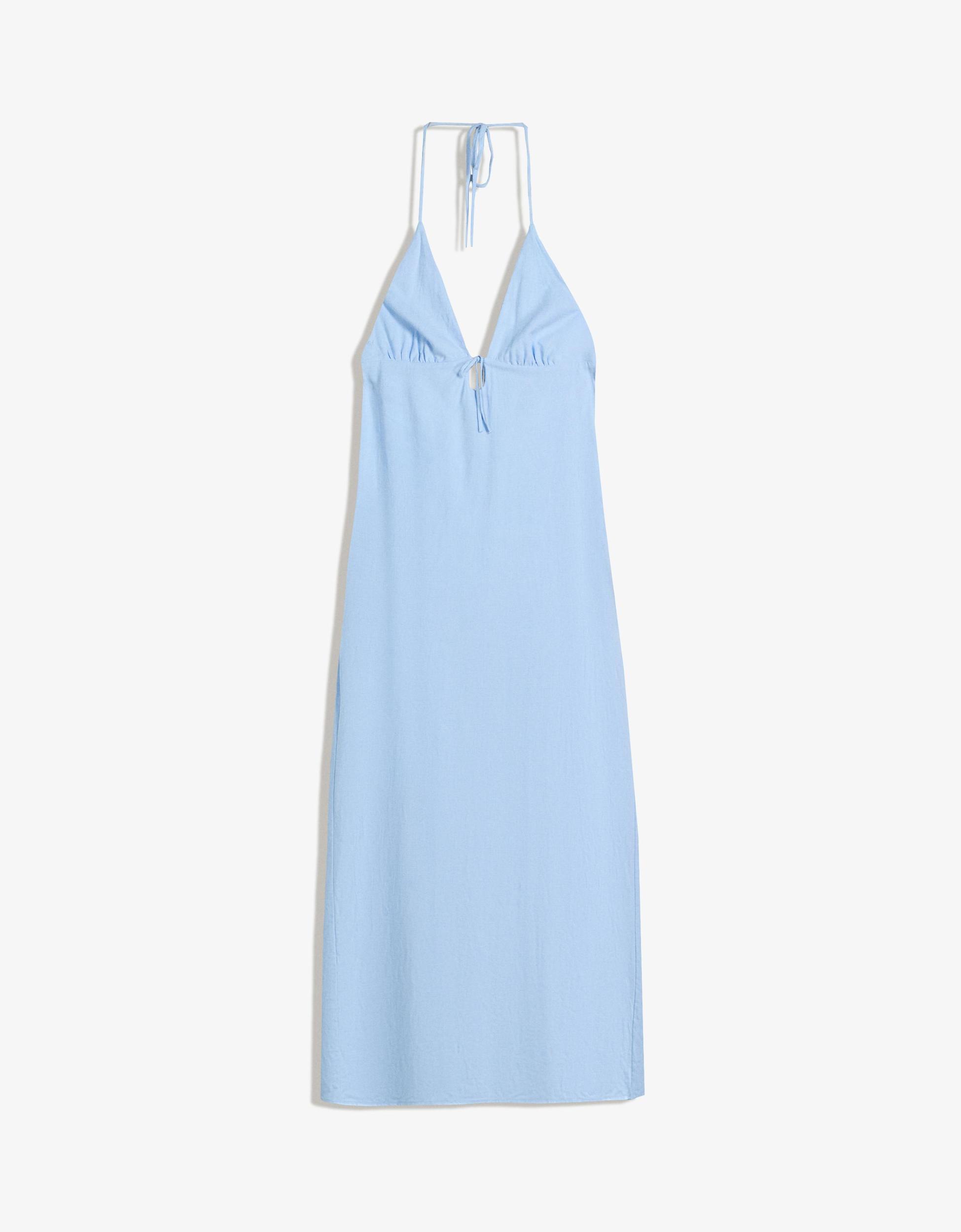 Linen blend tie-up halter midi dress Product Image