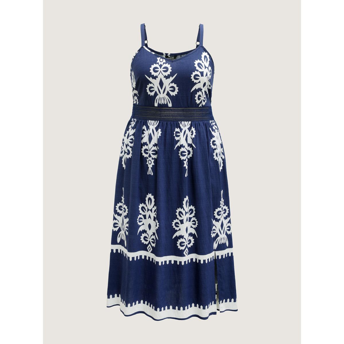 Plus Size Rayon Stretchy Waist Boho Slit Midi Dress Indigo Women Boho Non Sleeveless Curvy BloomChic 10/M Product Image