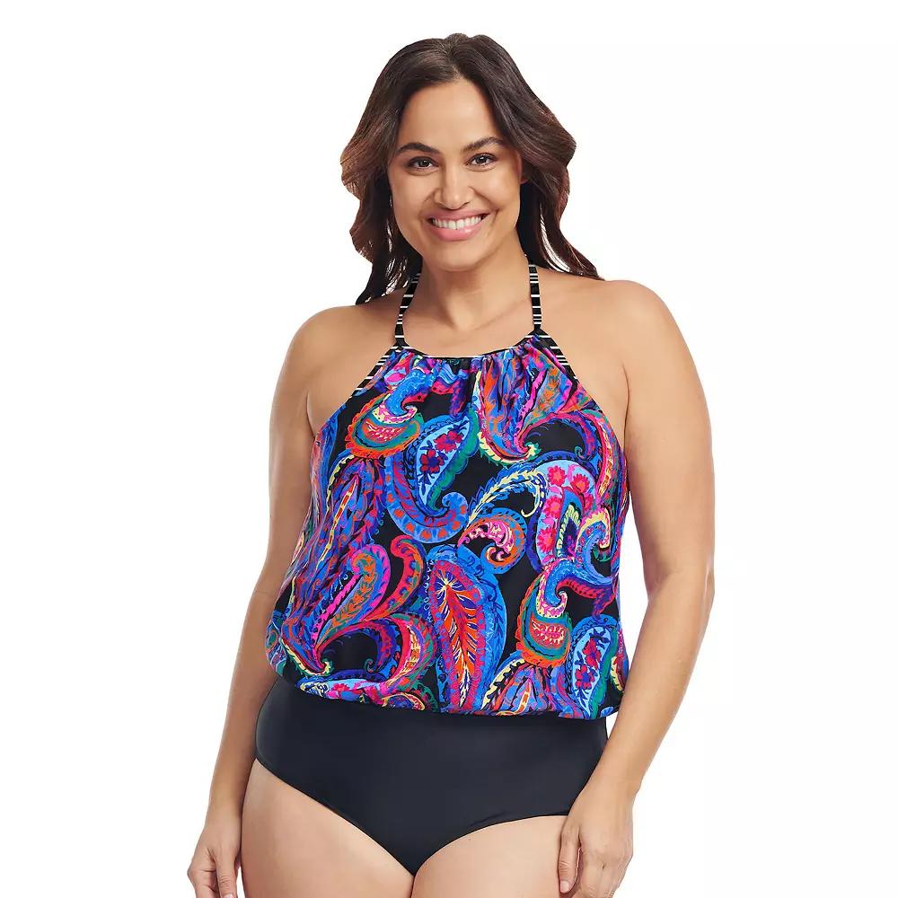 Plus Size Mazu French Paisley Black Halter One-Piece Swimsuit, Women's, Size: 18 W Product Image