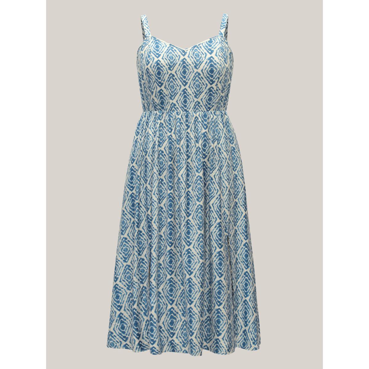 Plus Size Wavy Print Cami Flowy Maxi Dress Mediumblue Women Boho V-neck Sleeveless Curvy BloomChic 12/L Product Image